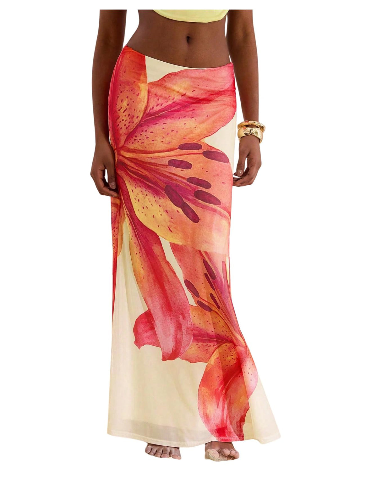MakeMeChic Women's Long Maxi Skirt Beach Sheer Mesh Skirt | Flowy Skirt, Long Skirt, Beach Skirt, Floral Skirt, Brunch Outfits, Date Night Outfits