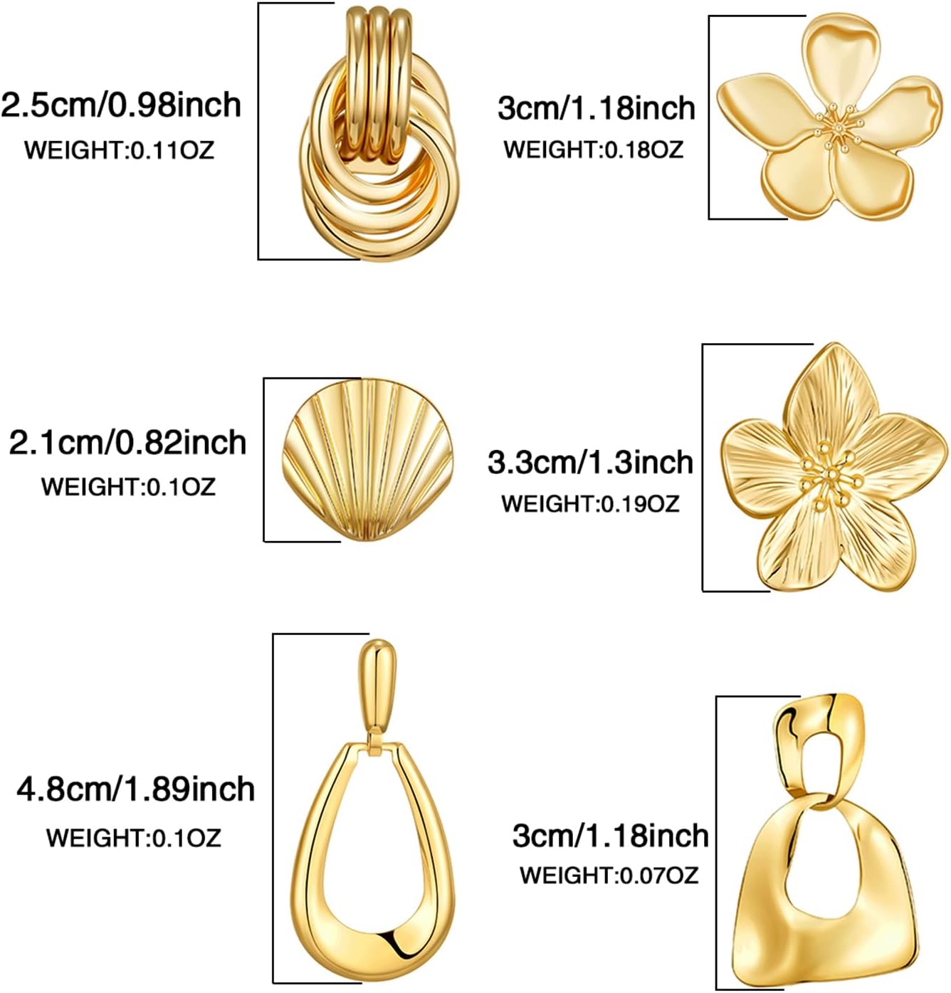 Chunky Gold Earrings For Women Trendy Statement Gold Plated Flower Shell Knot Dangle Earrings Lightweight Hypoallergenic Fashion Jewelry Set