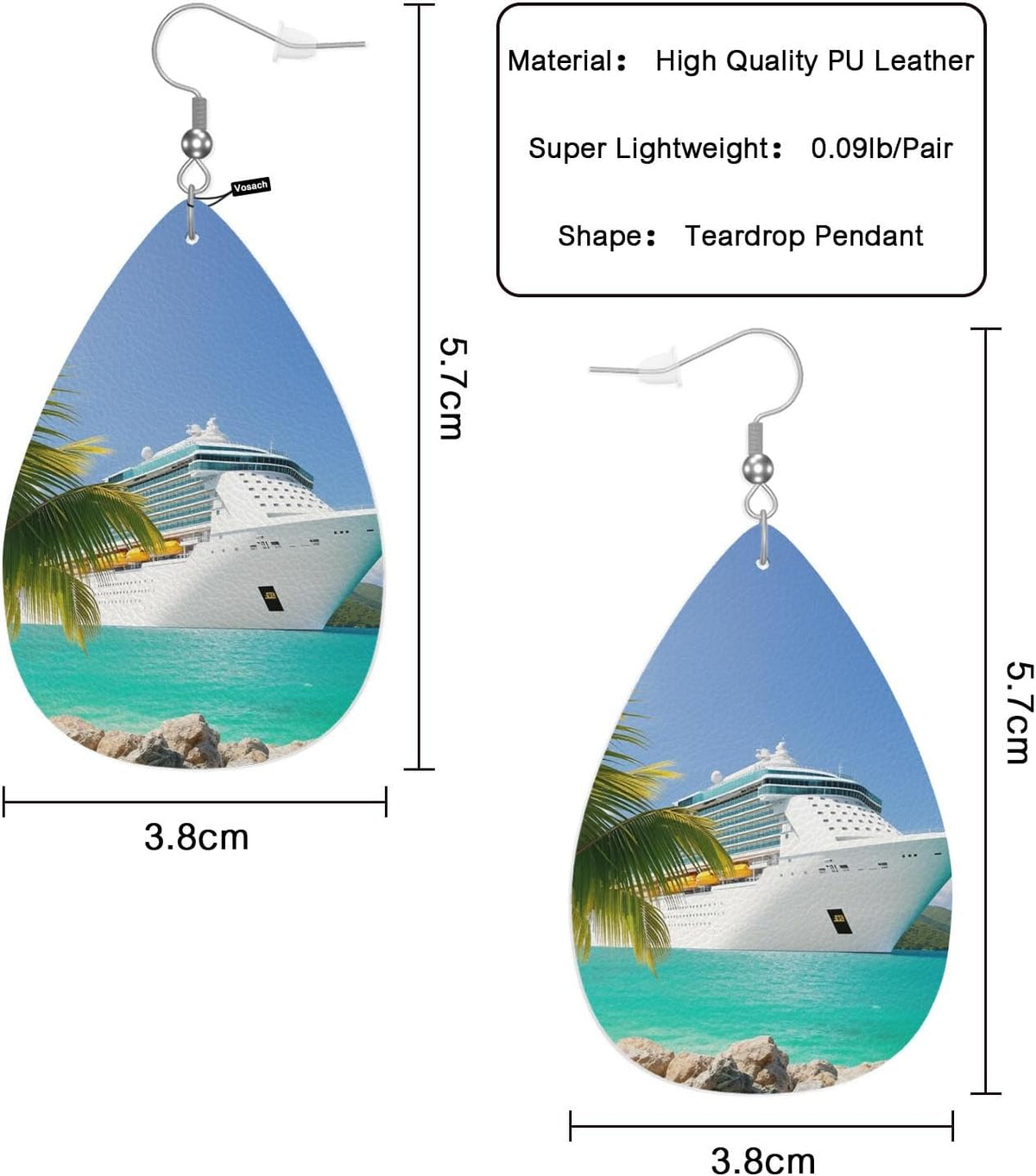 Sea Cruise Leather Teardrop Earrings Sailing Vacation Cruise Ship Tropical Summer Palm Beach Faux Leather Water Drop Earrings Jewelry For Women Friends Wedding