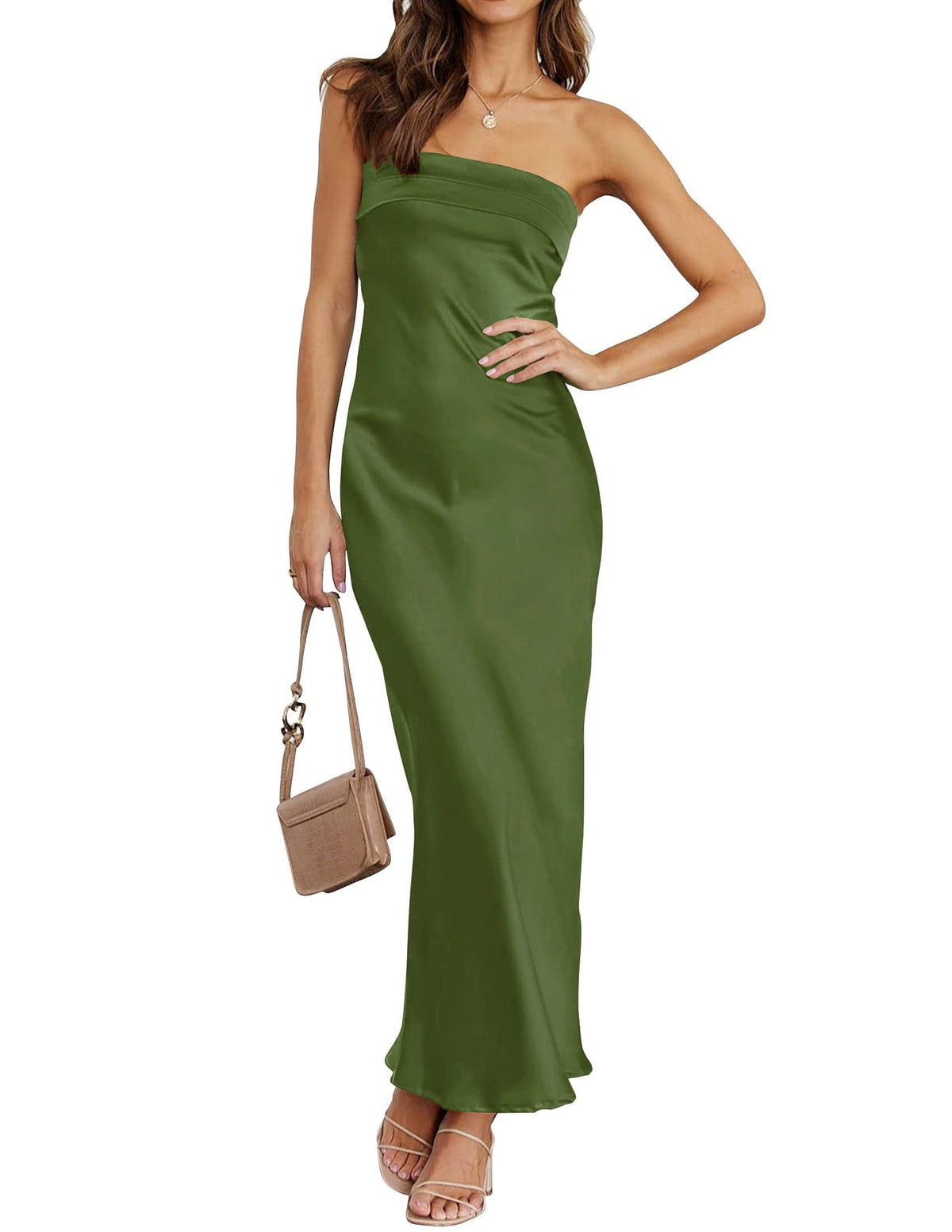 MEROKEETY Womens Satin Strapless Bodycon Wedding Guest Maxi Dress | Tube Backless Sleeveless, Bodycon, Cocktail Party, Semi Formal, Birthday, Club, Date Night, Elegant Sexy Long Dress
