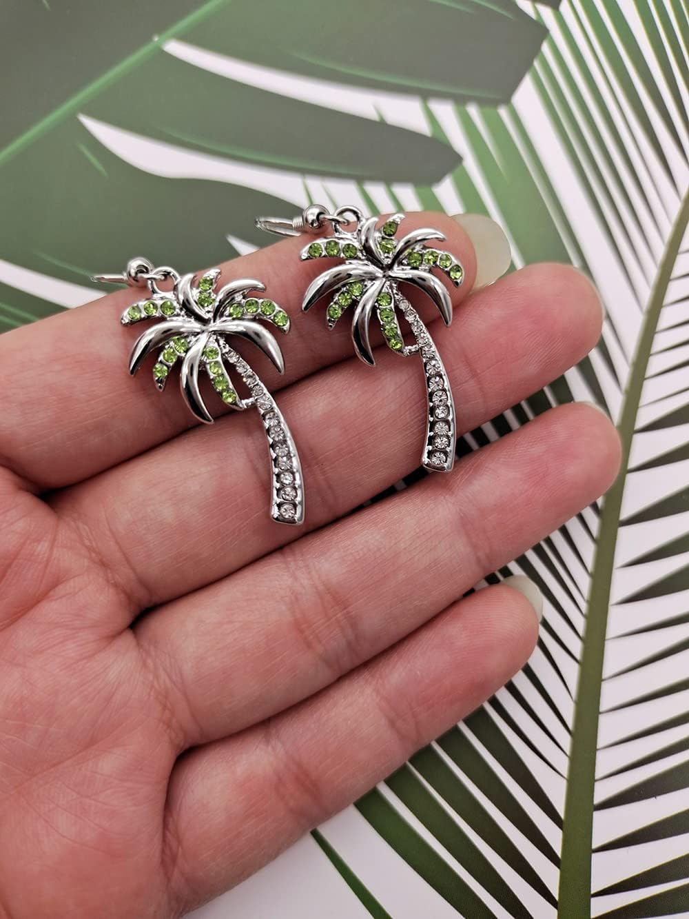 Crystal Beach Palm Tree Dangle Earrings Tropical Jewelry for Women