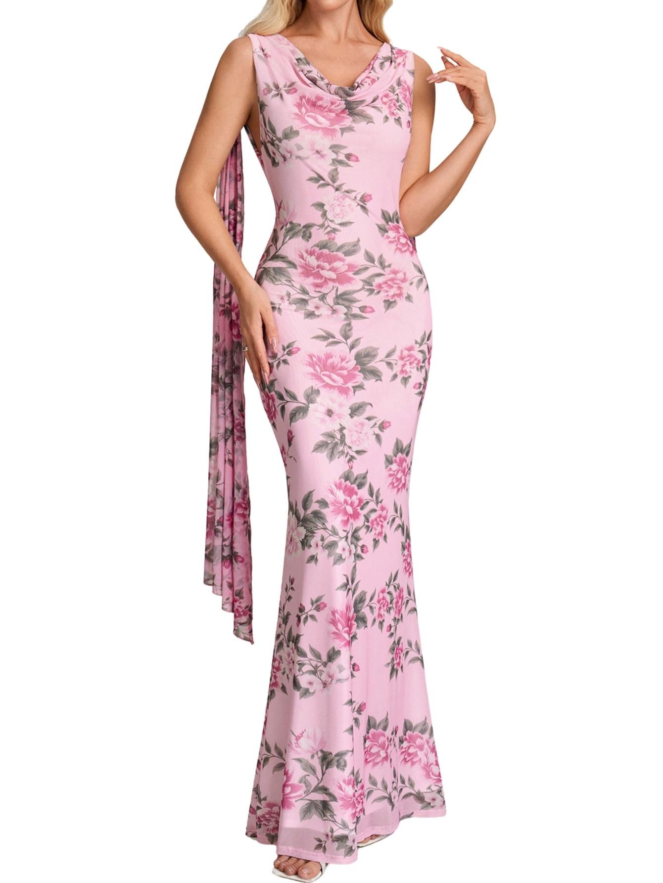 Parthea Women's Summer Formal Wedding Guest Dresses | Sleeveless Backless Maxi Bodycon Dress Long Elegant Evening Party Cocktail Grown
