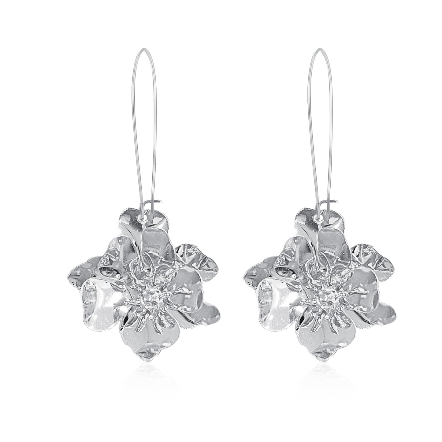 Bohemian Daisy Flower Matte Floral Long Petal Drop Dangle Earrings Layered Tiered for Women Chic Boho Wedding Jewelry