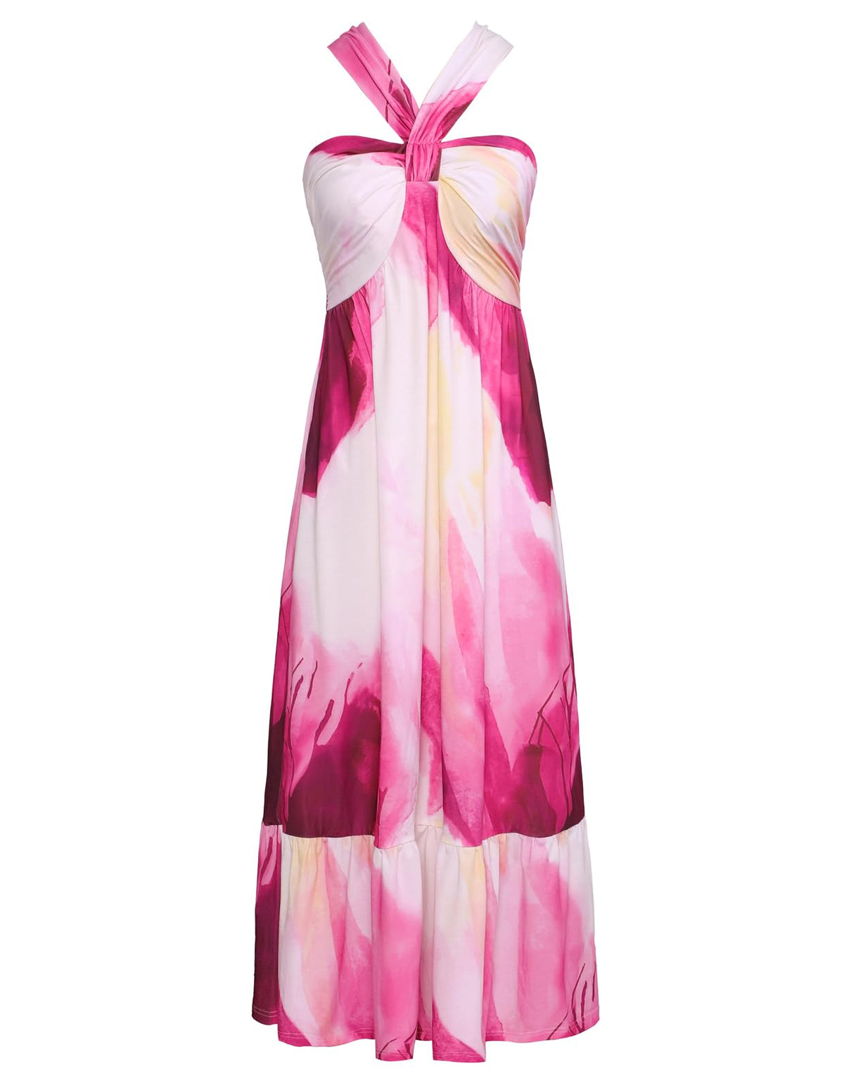 GRACE KARIN Womens Summer Floral Halter Boho Maxi Dresses | 2026 Flowy Criss Cross A Line Long Sundress Casual Tropical Vacation Beach Clothes Wedding Guest Dress With Pocket