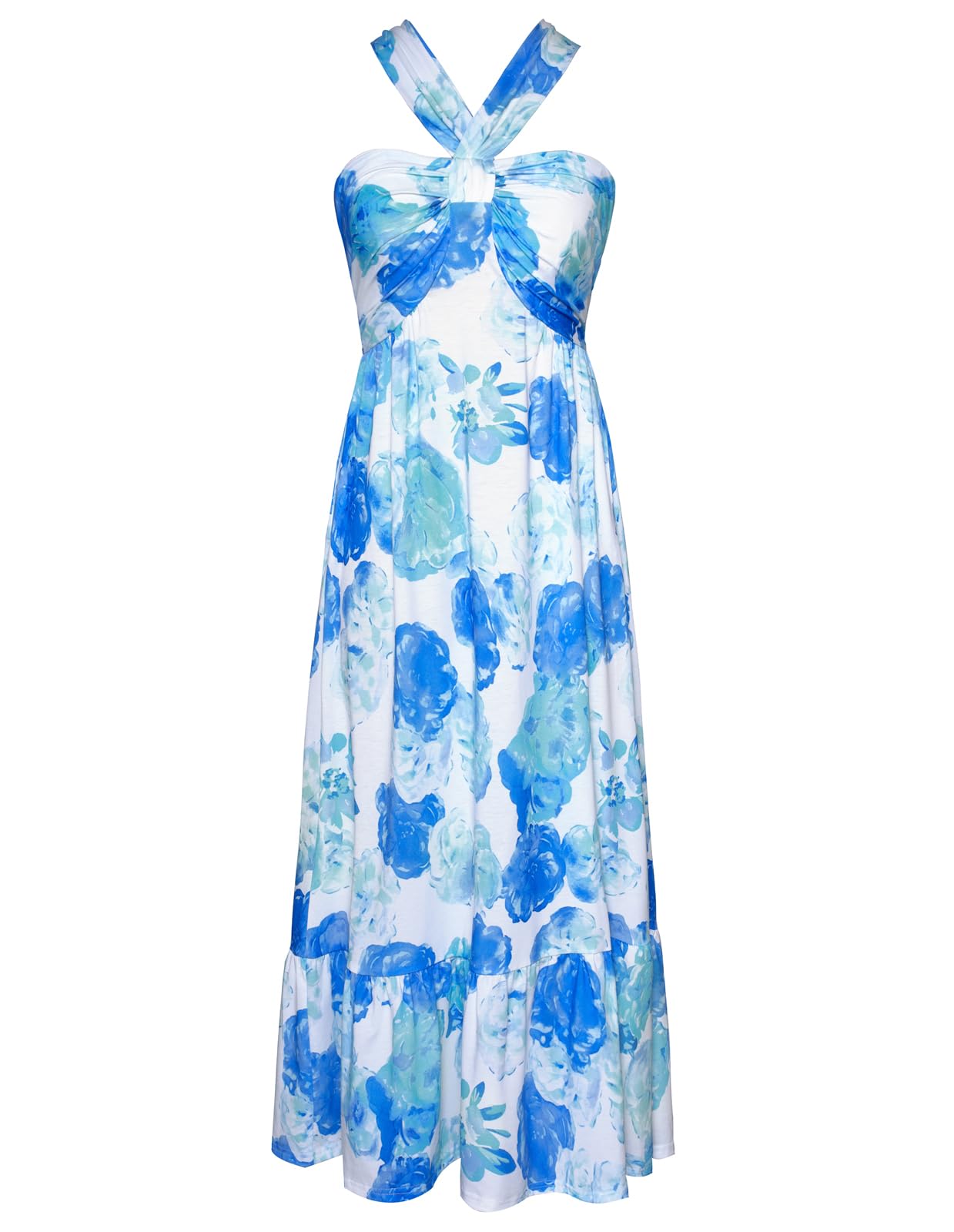 GRACE KARIN Womens Summer Floral Halter Boho Maxi Dresses | 2026 Flowy Criss Cross A Line Long Sundress Casual Tropical Vacation Beach Clothes Wedding Guest Dress With Pocket
