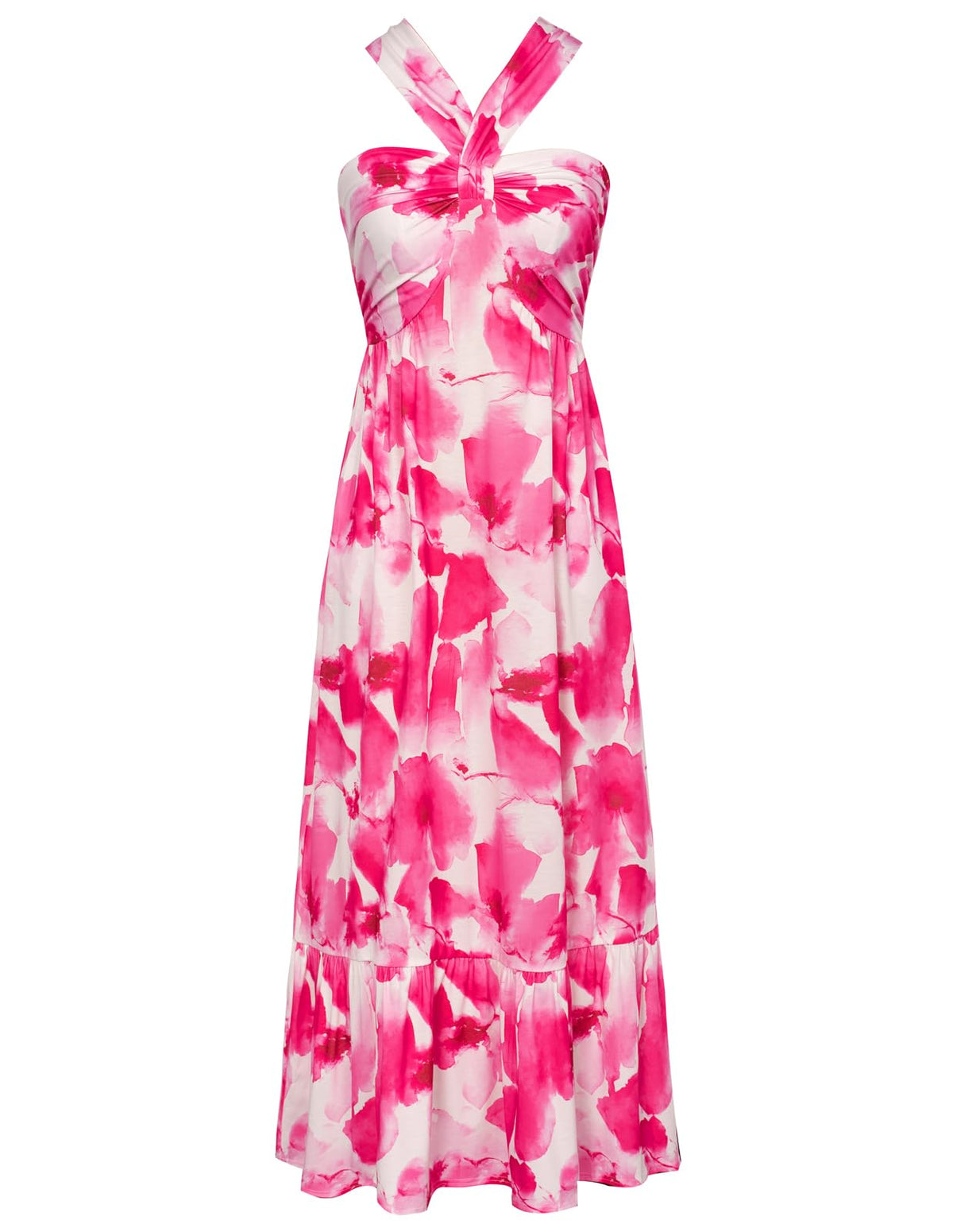 GRACE KARIN Womens Summer Floral Halter Boho Maxi Dresses | 2026 Flowy Criss Cross A Line Long Sundress Casual Tropical Vacation Beach Clothes Wedding Guest Dress With Pocket