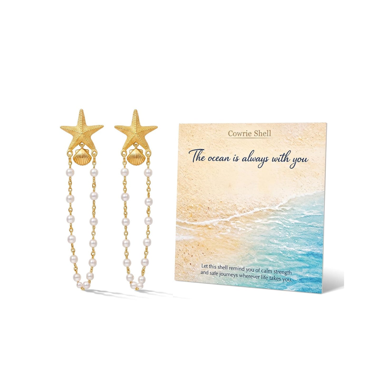 Starfish Shell Earrings for Women, Pearl Drop Beach Jewelry, Lightweight Ocean Dangle Accessories for Summer Vacation, Cruise Outfits, Tropical Resort Looks