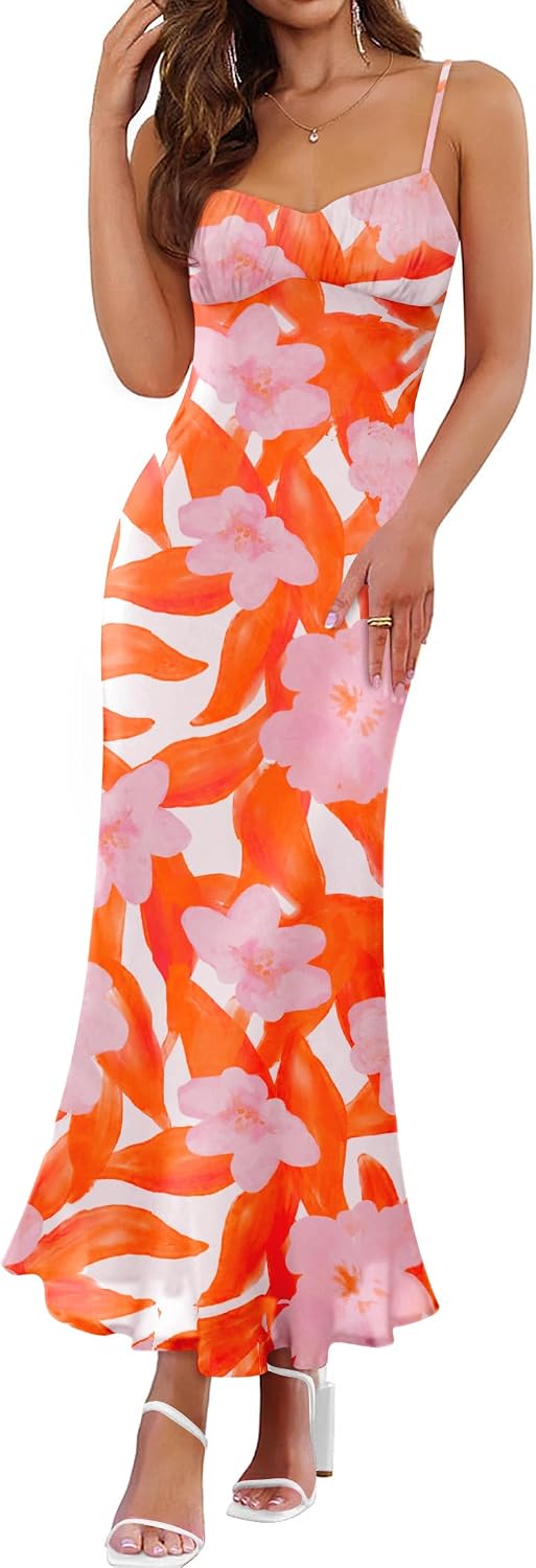 ZESICA Women's Summer Floral Sleeveless Bodycon Maxi Dress | Spaghetti Strap Mesh, Square Neck Backless Sundress, 2026 Wedding Guest Cocktail Party Vacation Beach Long Dresses