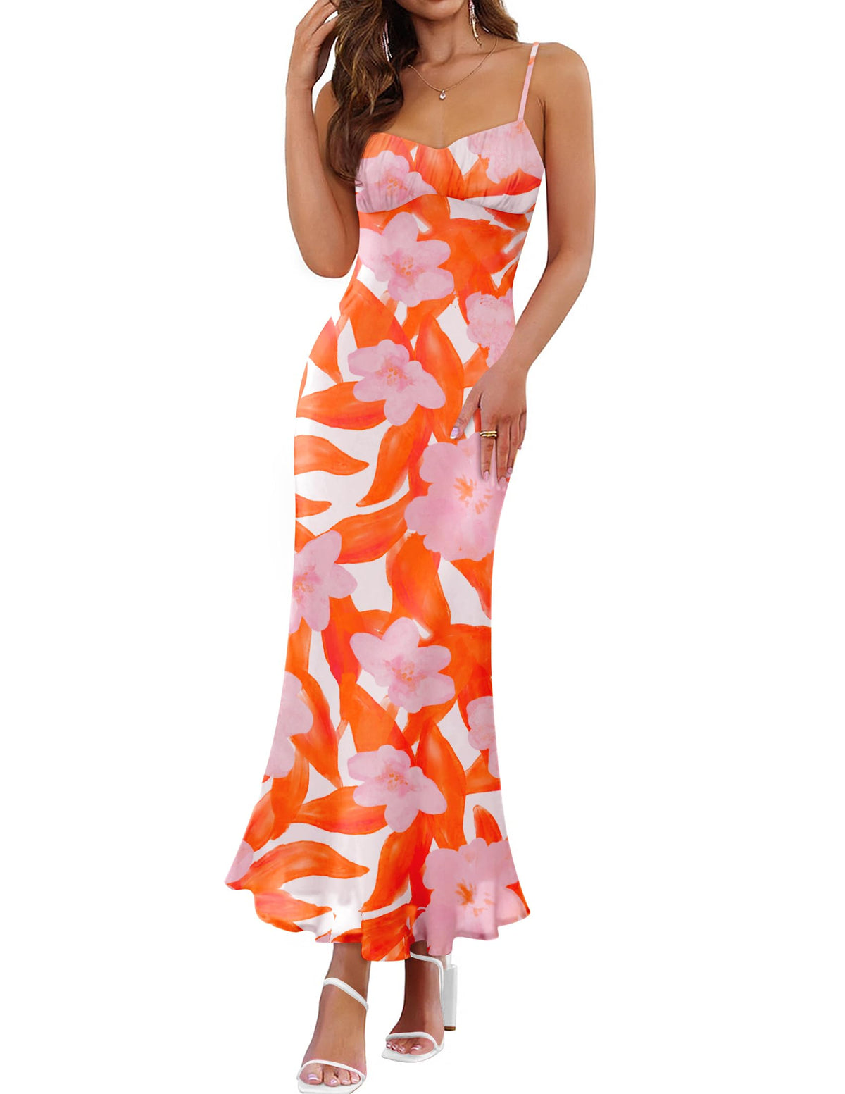 ZESICA Women's Summer Floral Sleeveless Bodycon Maxi Dress | Spaghetti Strap Mesh, Square Neck Backless Sundress, 2026 Wedding Guest Cocktail Party Vacation Beach Long Dresses