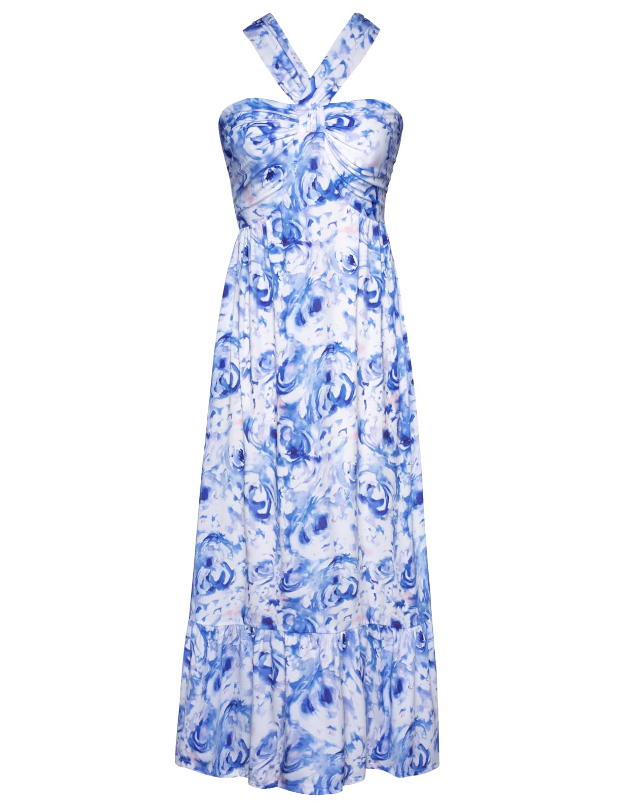 GRACE KARIN Womens Summer Floral Halter Boho Maxi Dresses | 2026 Flowy Criss Cross A Line Long Sundress Casual Tropical Vacation Beach Clothes Wedding Guest Dress With Pocket
