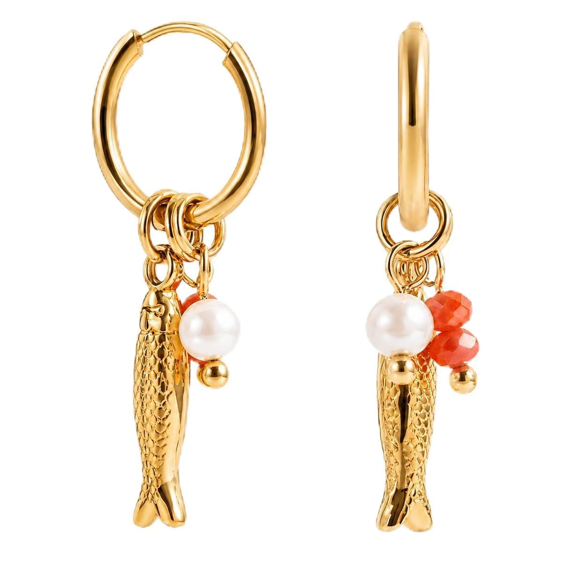 Beach Fish Earrings for Women Gold Fish Pearl Beads Drop Earring Boho Ocean Waterproof Earring Summer Fashion Jewelry Accessories Gifts