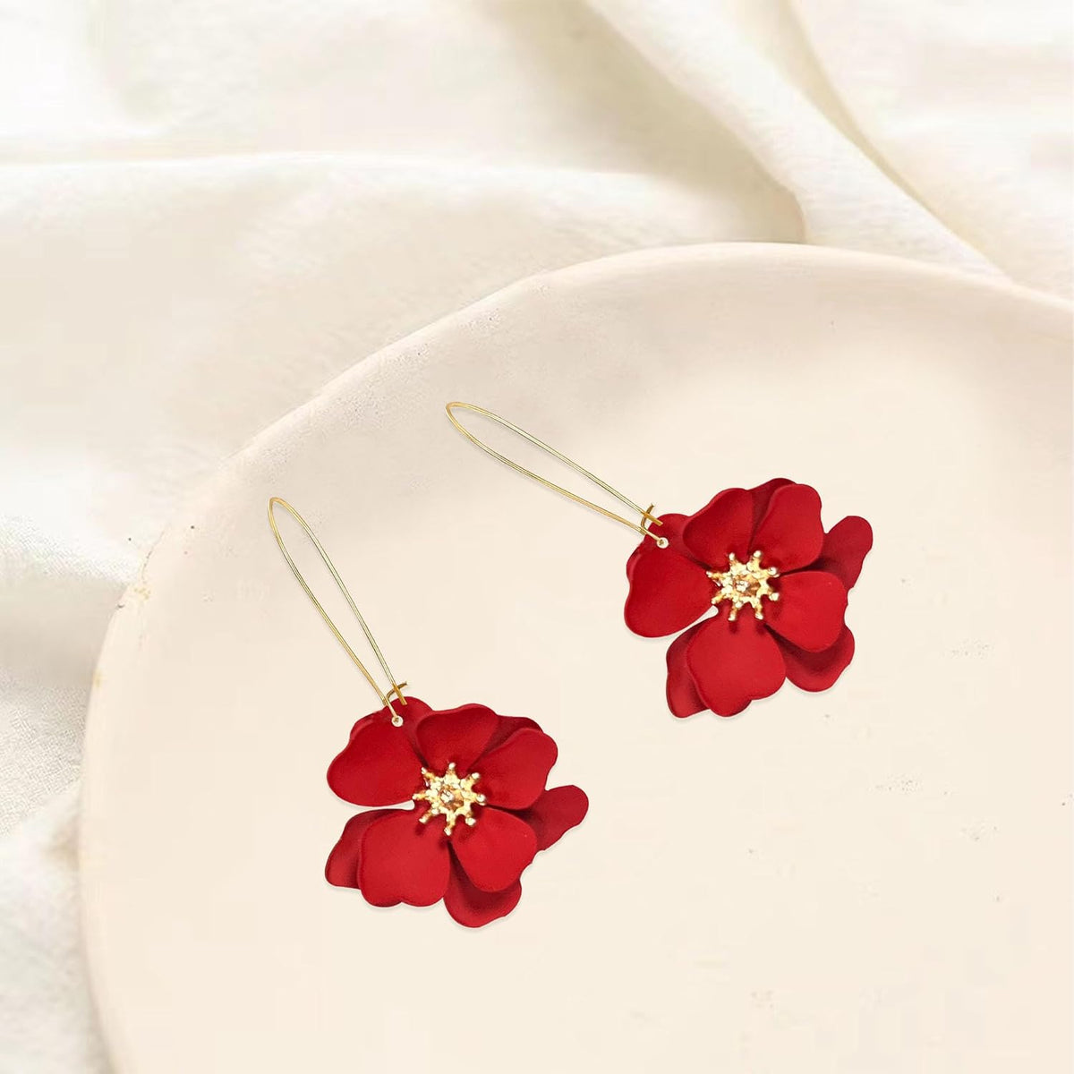 Bohemian Daisy Flower Matte Floral Long Petal Drop Dangle Earrings Layered Tiered for Women Chic Boho Wedding Jewelry