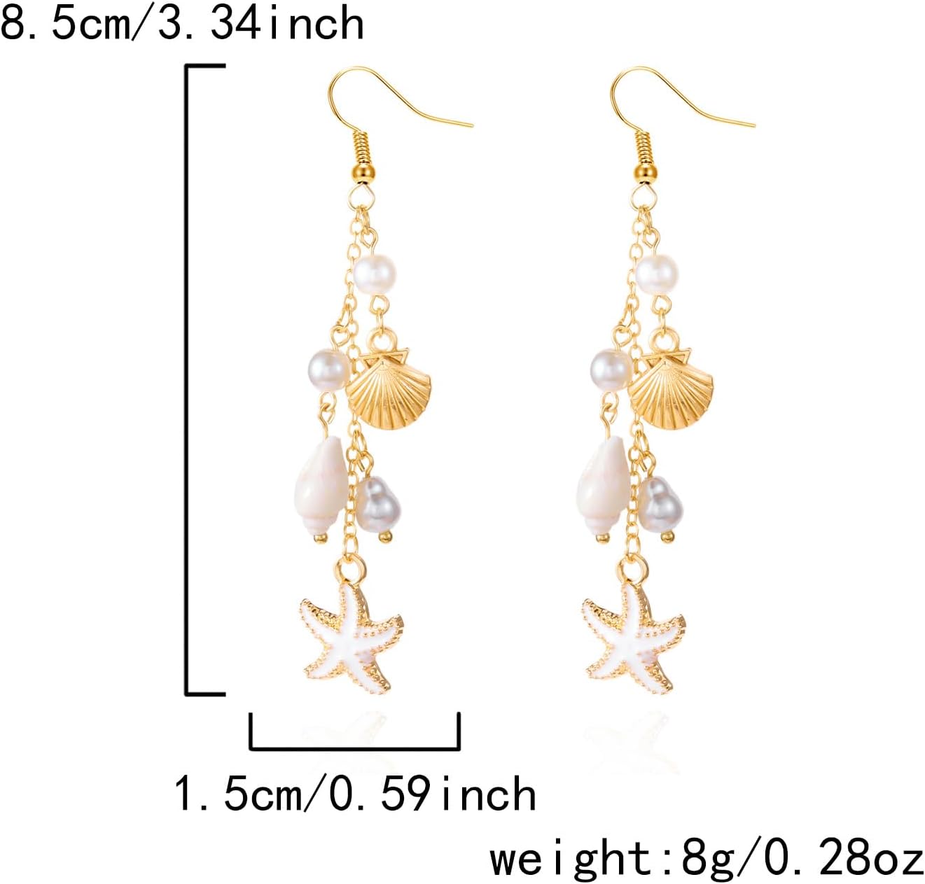 Gold Starfish Shell Dangle Drop Earrings, Beach Jewelry for Women, Summer Boho Beachy Vacation Accessories