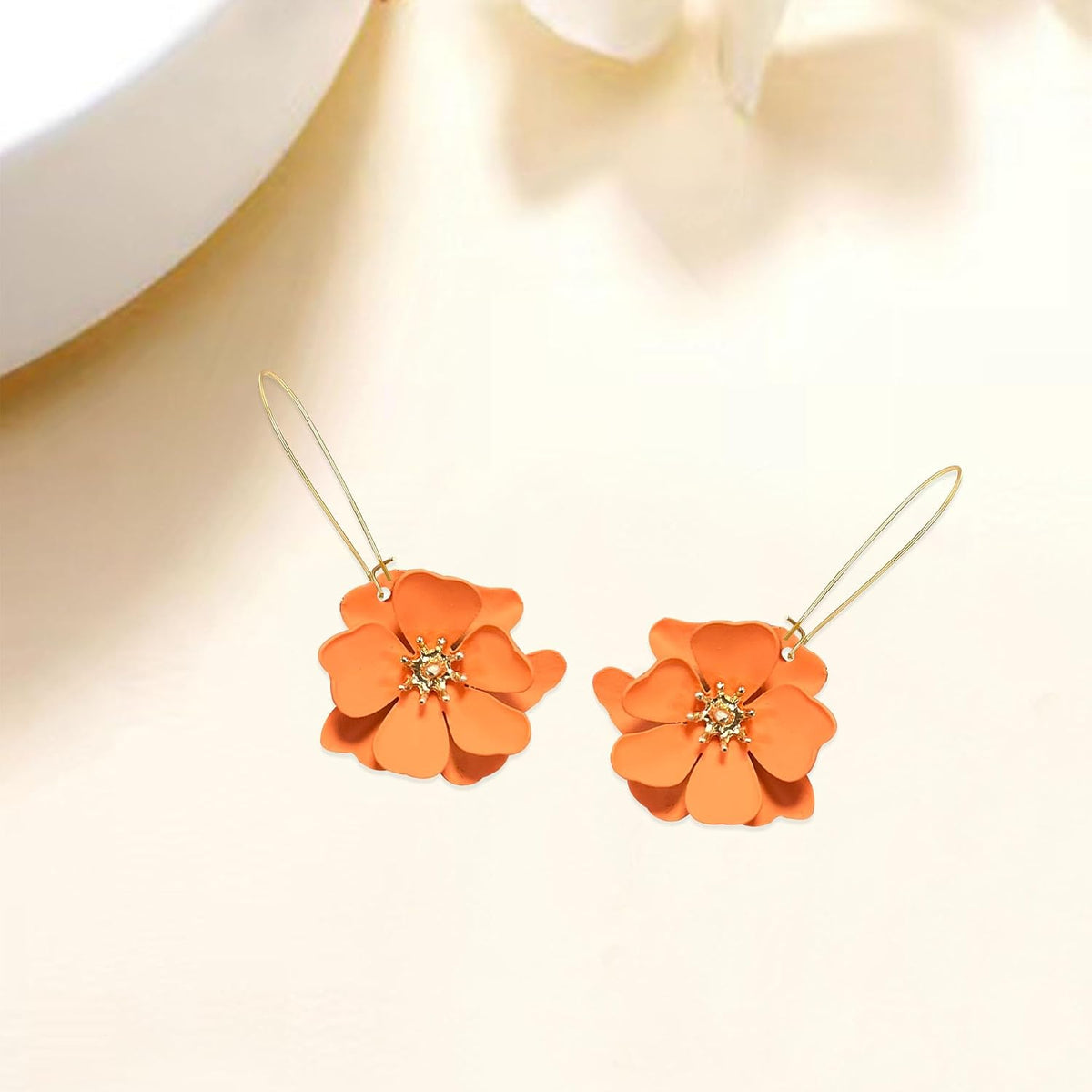 Bohemian Daisy Flower Matte Floral Long Petal Drop Dangle Earrings Layered Tiered for Women Chic Boho Wedding Jewelry
