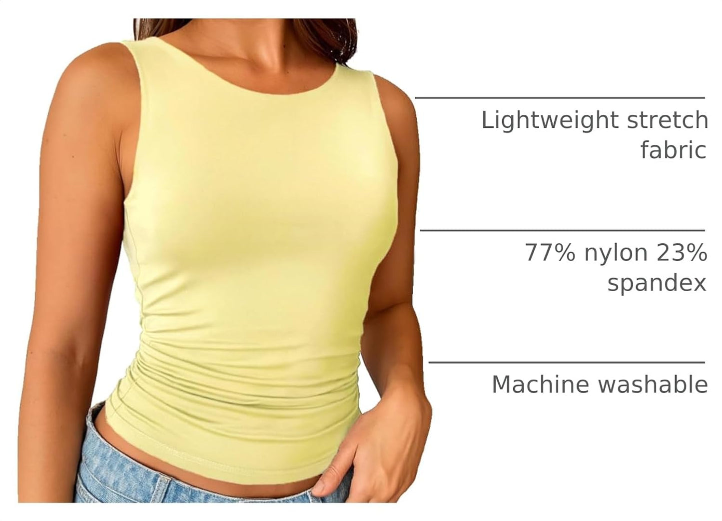 ForeFair Boat Neck Tank Tops for Women - Double Lined Going Out Top Basic Summer Cute Ruched