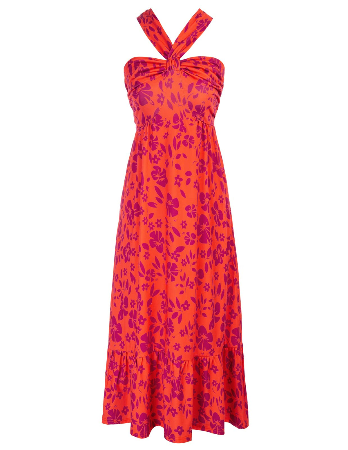GRACE KARIN Womens Summer Floral Halter Boho Maxi Dresses | 2026 Flowy Criss Cross A Line Long Sundress Casual Tropical Vacation Beach Clothes Wedding Guest Dress With Pocket