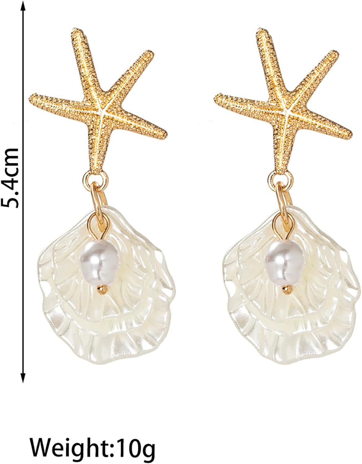 Gold Starfish Earrings Beach Jewelry Pearl Seashell Drop Earrings for Women Boho Summer Ocean Beachy Trendy Vacation Accessories
