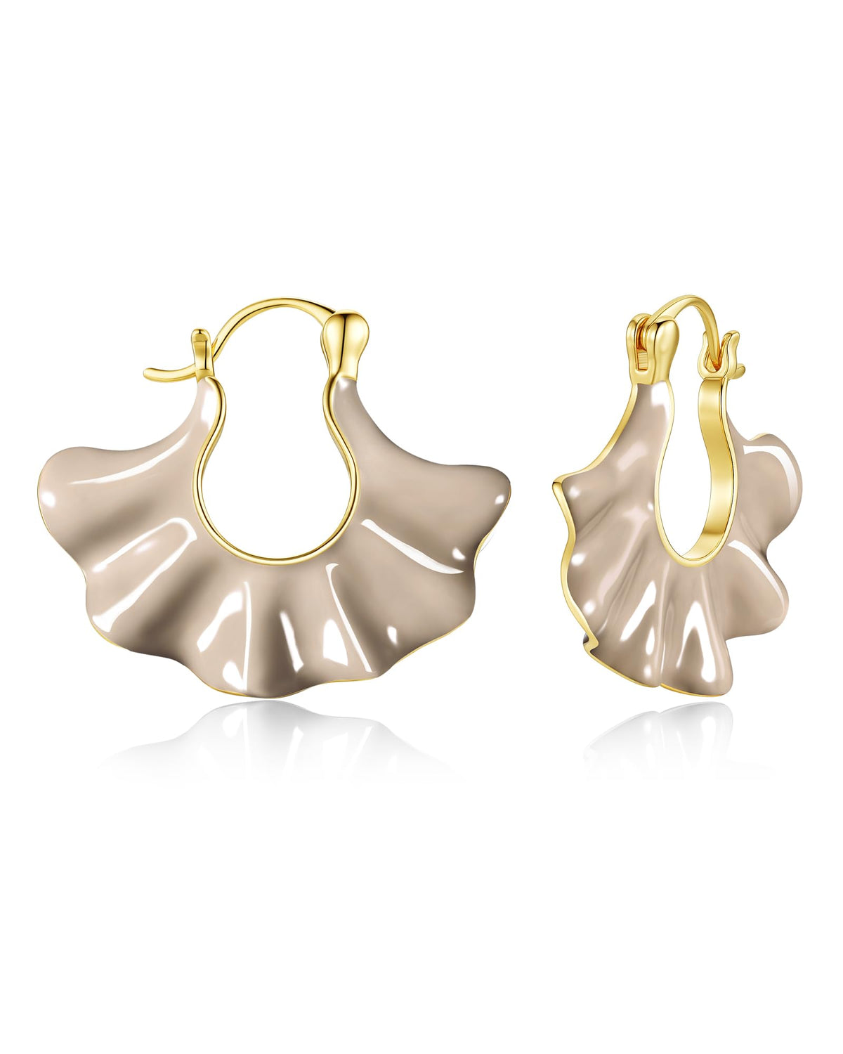 SNGIA 18K gold plated White Cream Enamel Flower Stud Statement Earrings for Women by SNGIA, Dainty Bold Retro Handmade Trendy Natural Sea Summer Boho Seashell Beach Fan Shape Summer Vacation Huggie Bohemian Jewelry Gifts Accessories
