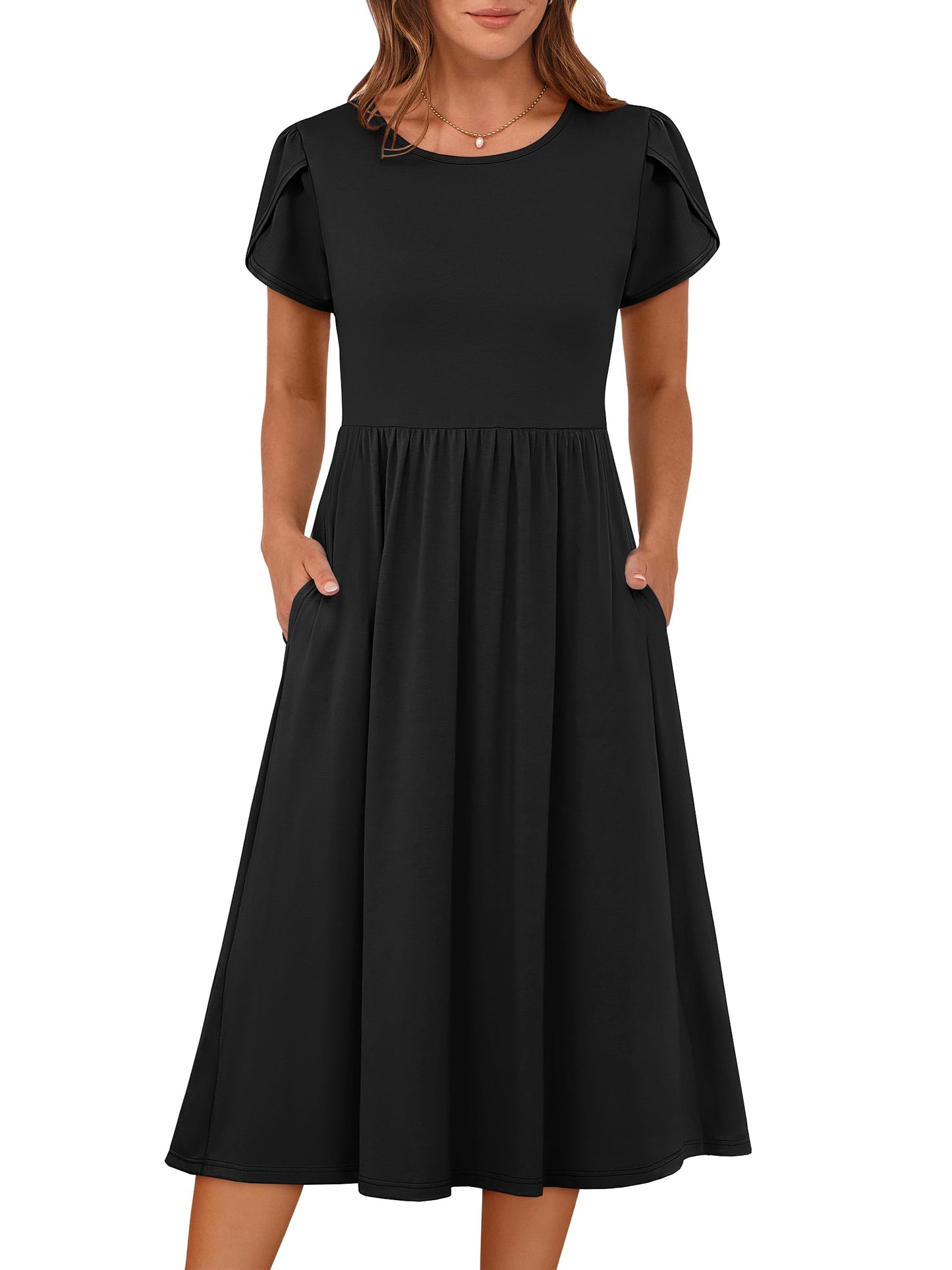 ANRABESS Women's Summer Short Sleeve A-Line Midi Dresses Casual Floral T-Shirt Dresses Flowy Beach Sundress with Pockets