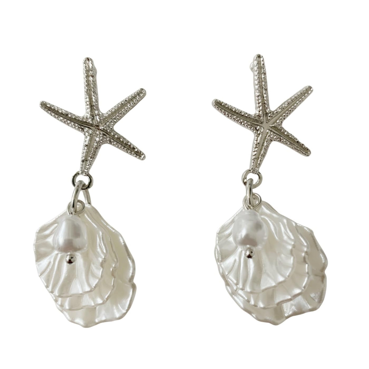 Starfish Shell Pearl Pendant Earrings for Women, Bohemian Beach Style