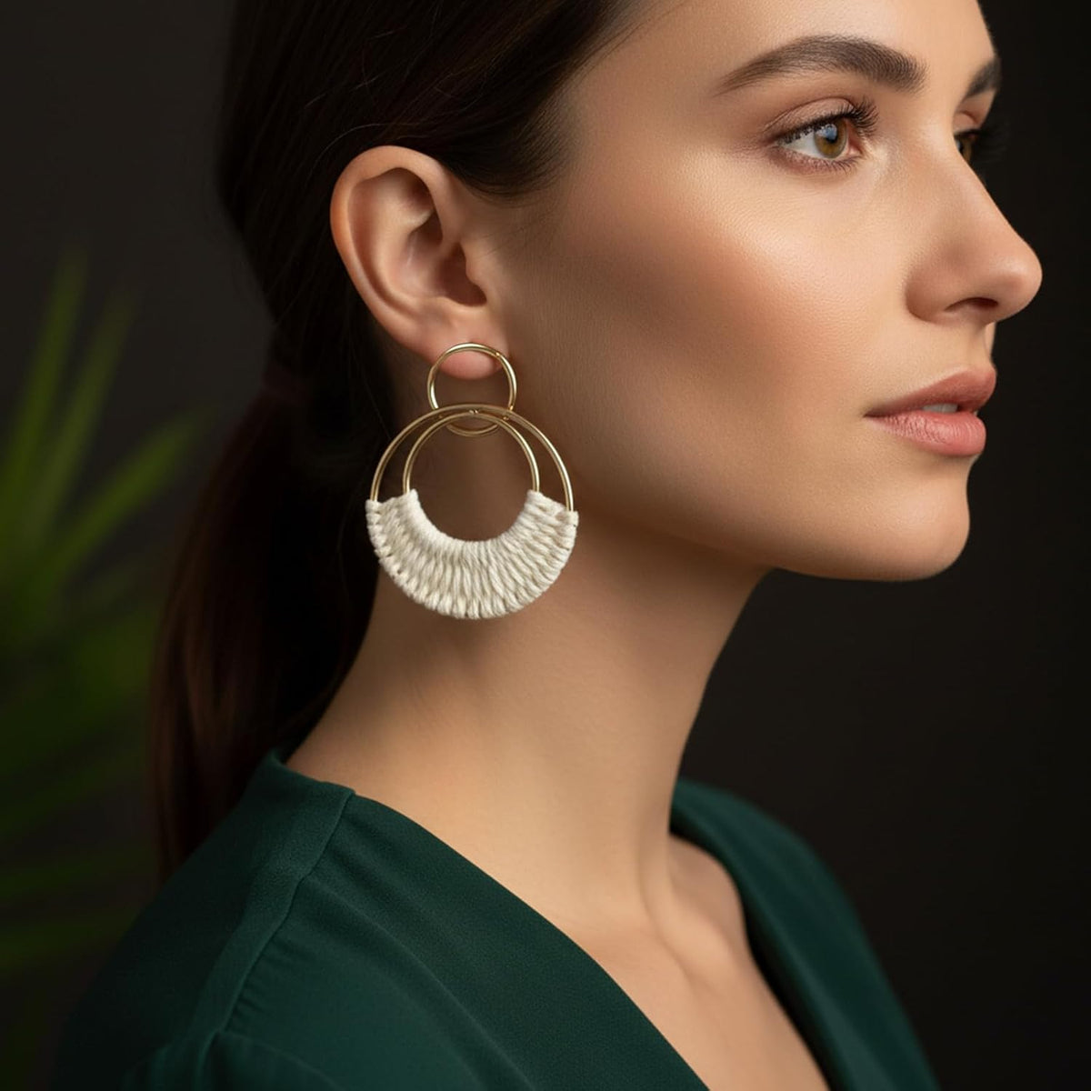 Handmade Raffia Hoop Earrings, Bohemian Rattan Round Drop Earrings | for Women, Lightweight Statement Straw Wicker Dangle Earring, for Summer Beach Vacation Party, Boho Jewelry