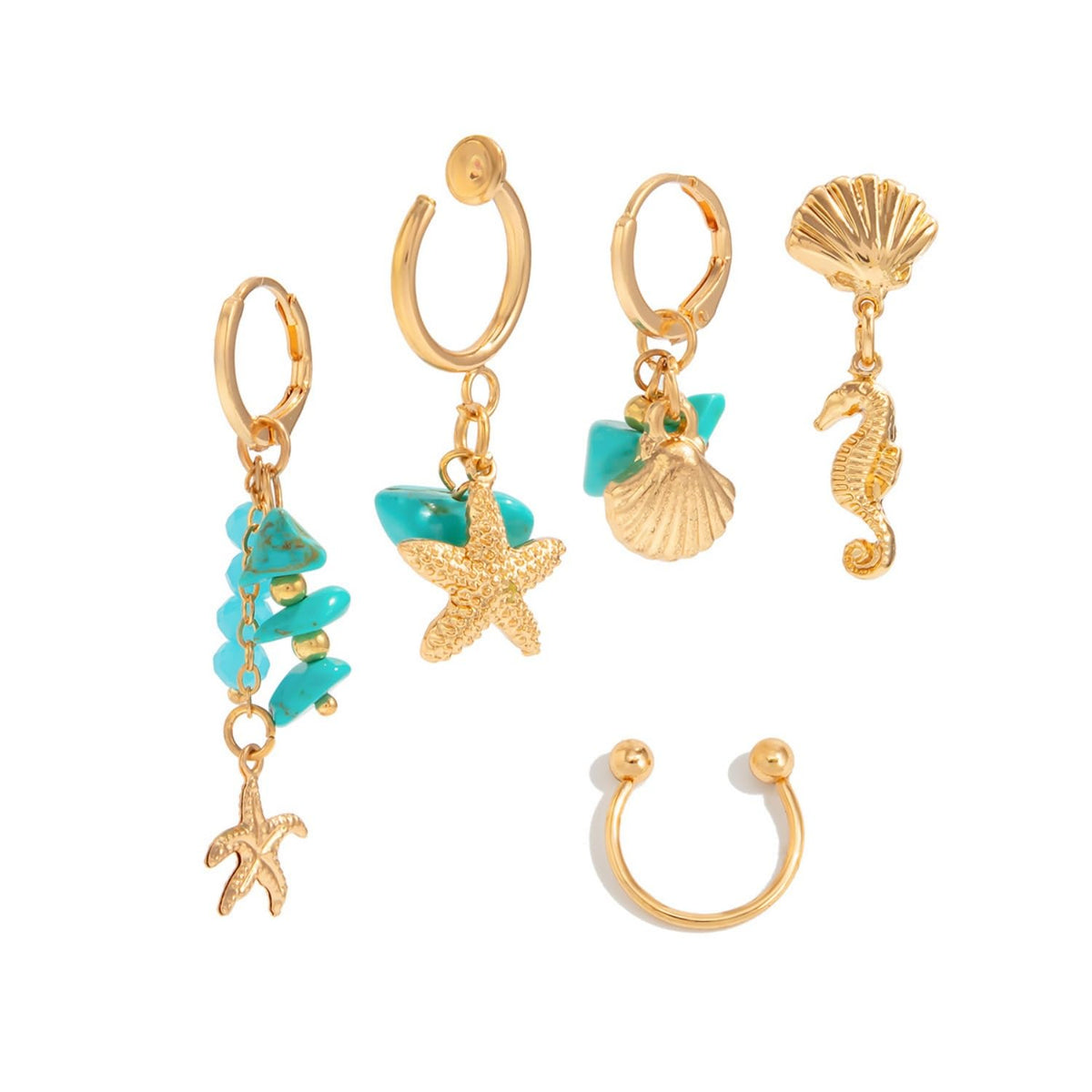 Beach Vacation Starfish Shell Dangle Earrings,Ocean Style Earring Set for Women Vintage Turquoise Earring Sea Turtle Shell Studs Pearl Tassel Clip-On Earrings Summer Jewelry