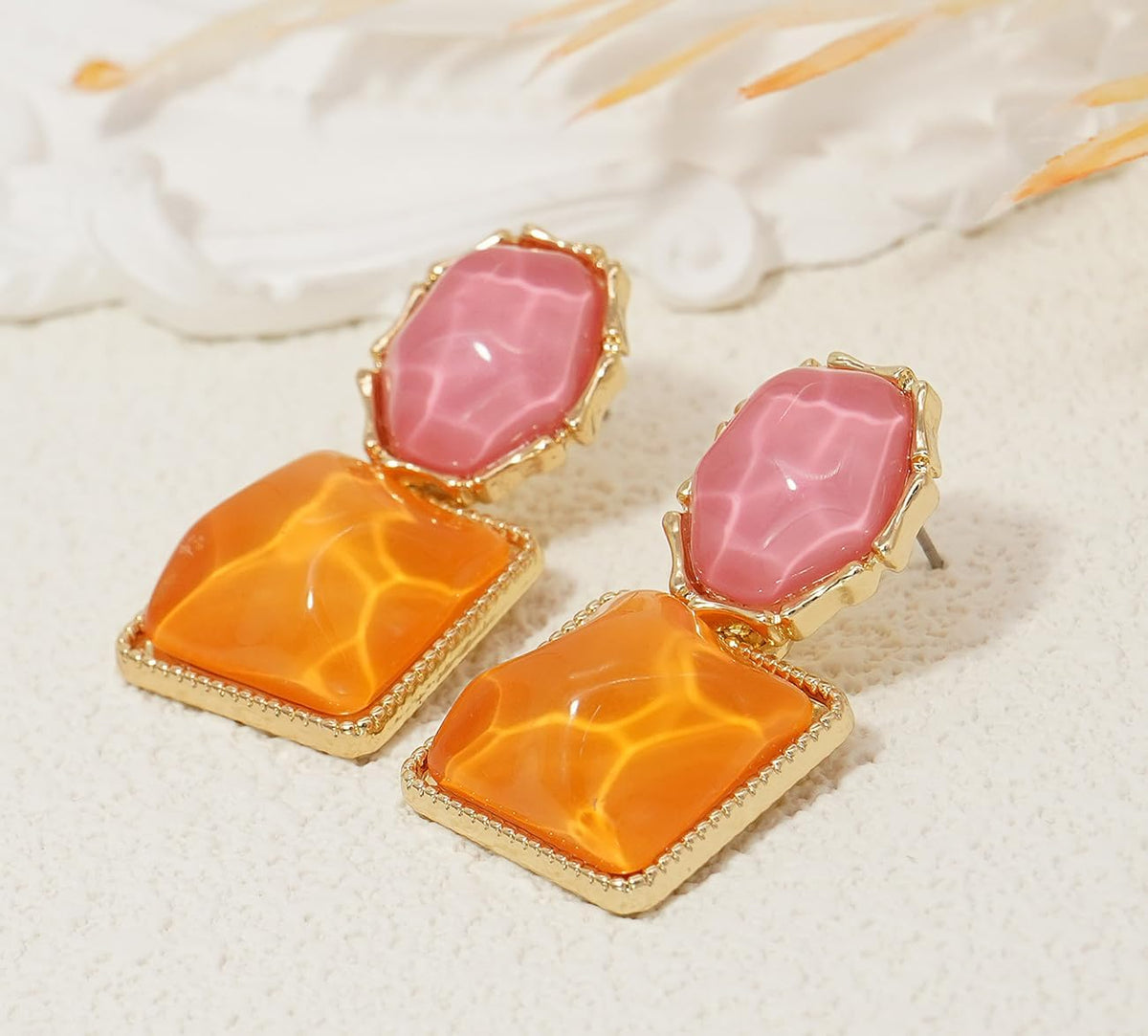 Acrylic Earrings for Women Asymmetrical Resin Dangle Drop Earrings Boho Water Ripple Earring