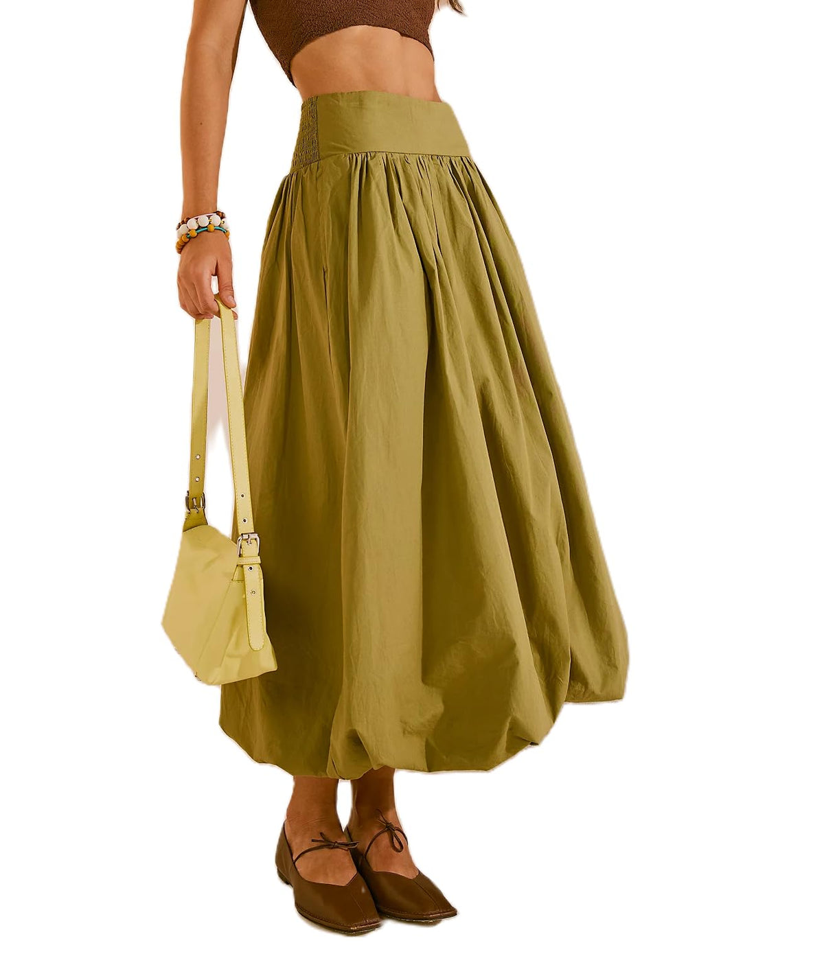 NUFIWI Women Y2k Bubble Maxi Skirt Low Elastic Waist A Line Long Skirt Summer Casual Ruffle Pleated Midi Dress