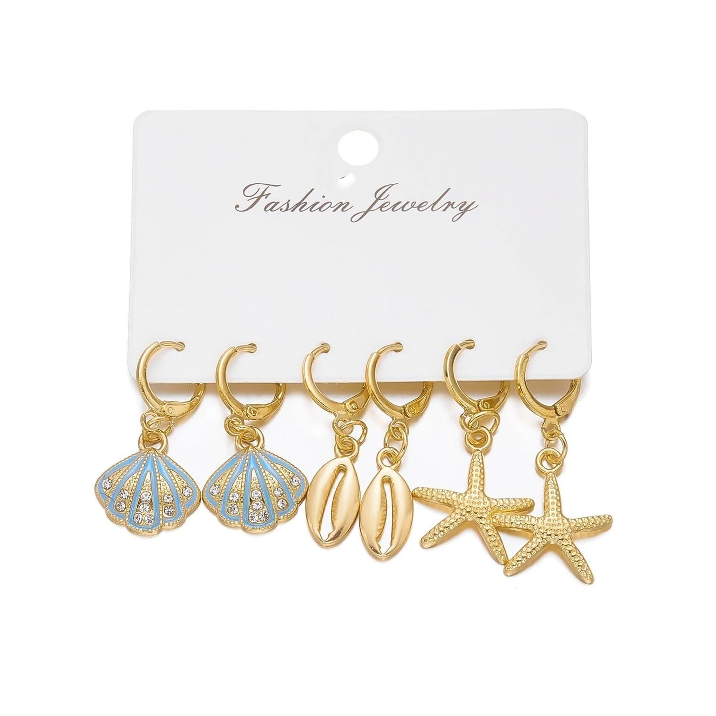 3Pairs Boho Starfish Shell Dangle Drop Earrings Dainty Ocean Theme Seashell Starfish Hoop Earrings for Women Summer Beach Holiday Vacation Outfits Accessories Jewelry Gifts