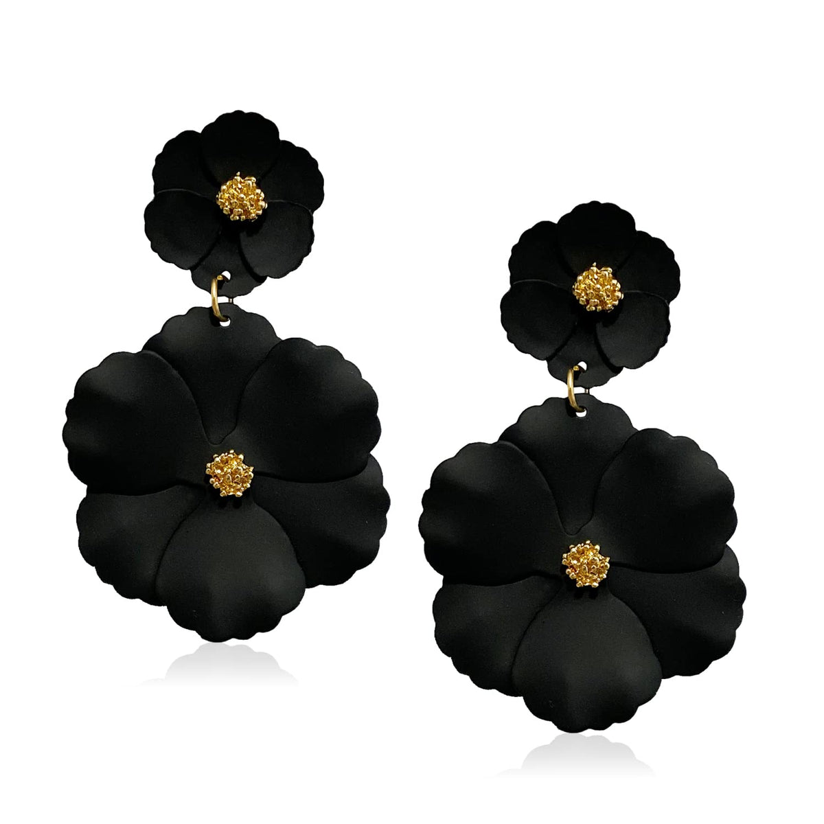 Boho Flower Stud Earrings with White Pearl - Daisy Dangle Drop Earrings with Gold Flower Bud