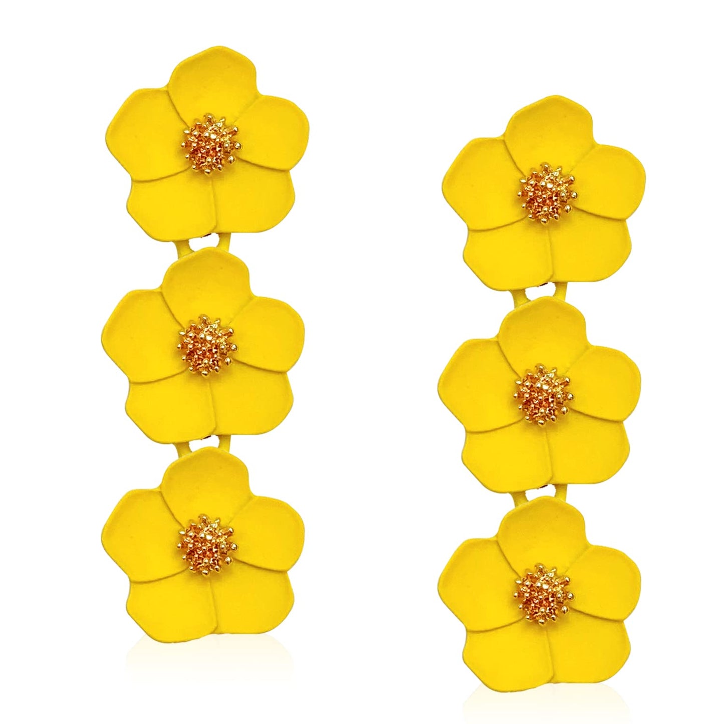 Boho Flower Stud Earrings with White Pearl - Daisy Dangle Drop Earrings with Gold Flower Bud