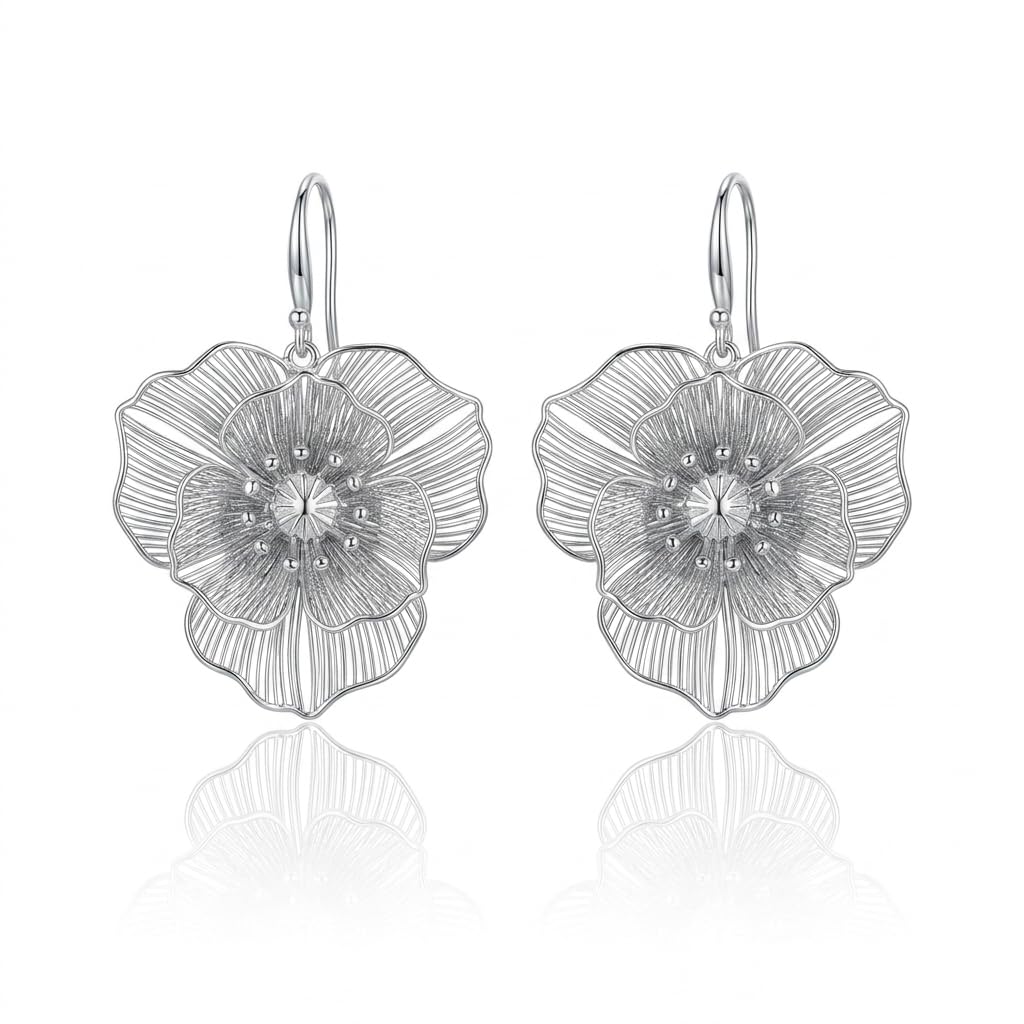 Dangle Elegant 3D Floral Earrings for Party Vacation Boho Statement Trendy Hoop Earring Flower Drop Earrings Jewelry Women