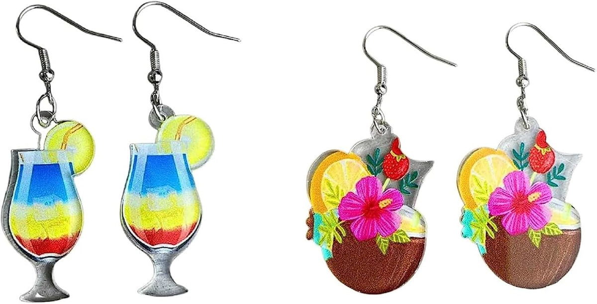 Hawaiian Cocktail Drink Earrings Bohemia Colorful Cute Wineglass Drop Dangle Earrings for Women Summer Beach Party Vacation Earrings Holiday Jewelry Gift