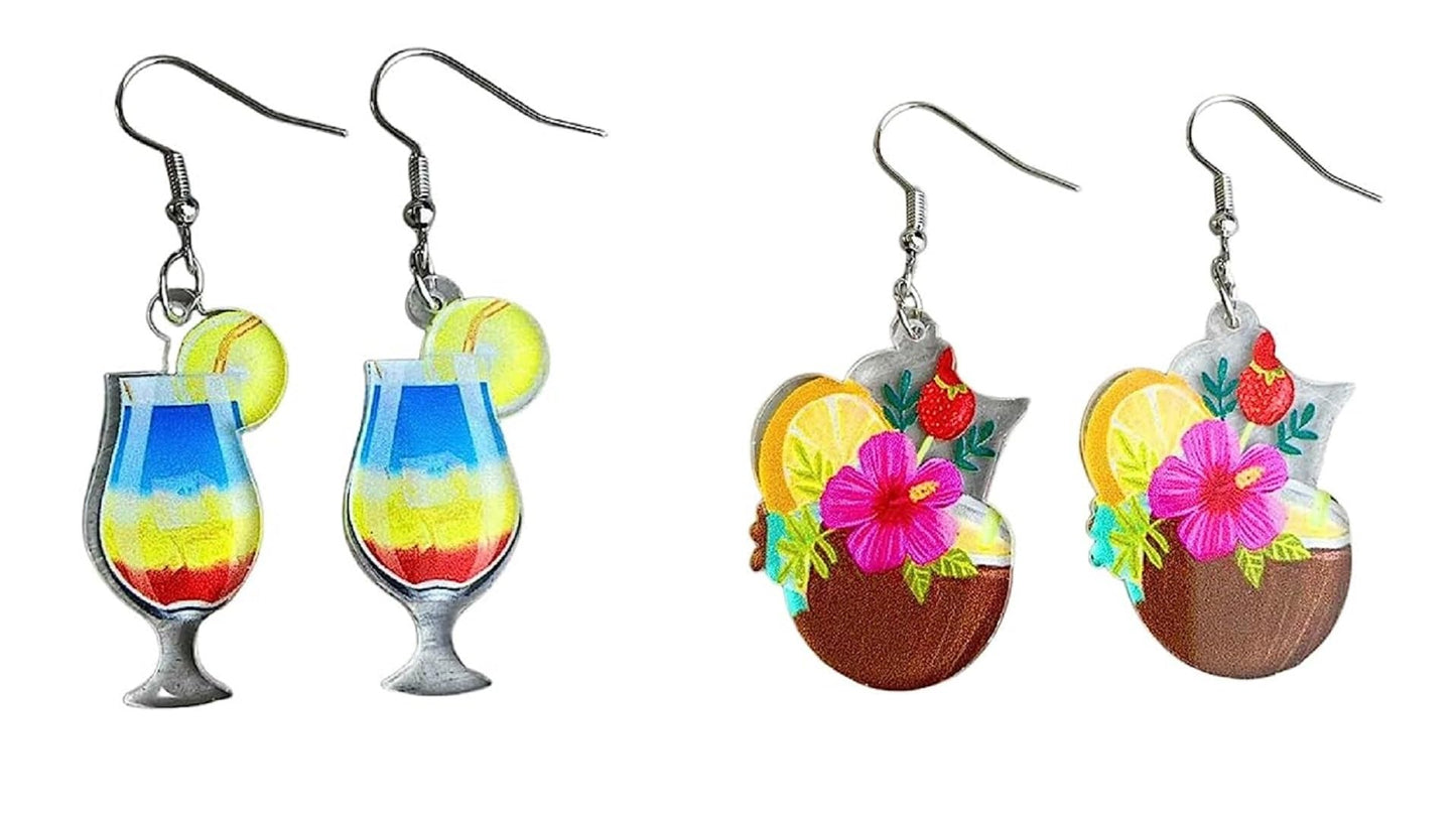 Hawaiian Cocktail Drink Earrings Bohemia Colorful Cute Wineglass Drop Dangle Earrings for Women Summer Beach Party Vacation Earrings Holiday Jewelry Gift