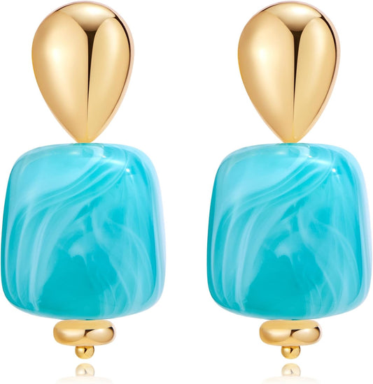 Chunky Acrylic Bead Earrings for Women, Colorful Statement Drop Dangle Earrings, Gold Tone Fashion Jewelry for Vacation, Resort, Beach, Party & Sum