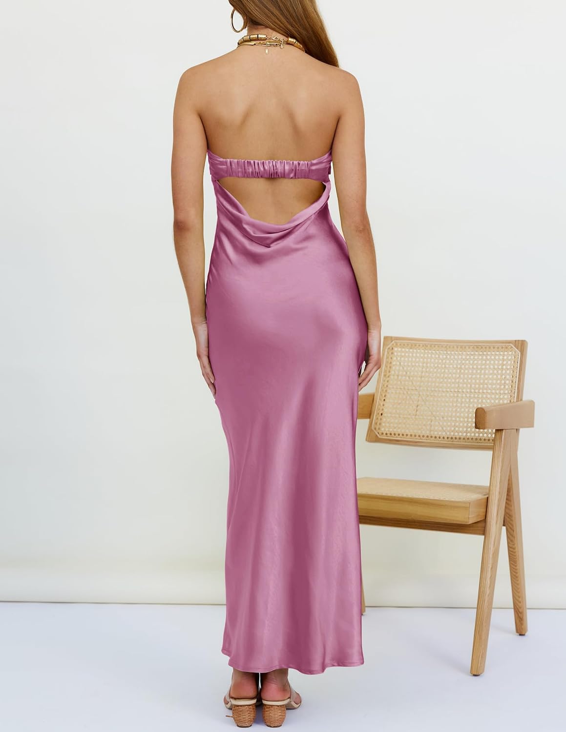 MEROKEETY Womens Satin Strapless Bodycon Wedding Guest Maxi Dress | Tube Backless Sleeveless, Bodycon, Cocktail Party, Semi Formal, Birthday, Club, Date Night, Elegant Sexy Long Dress