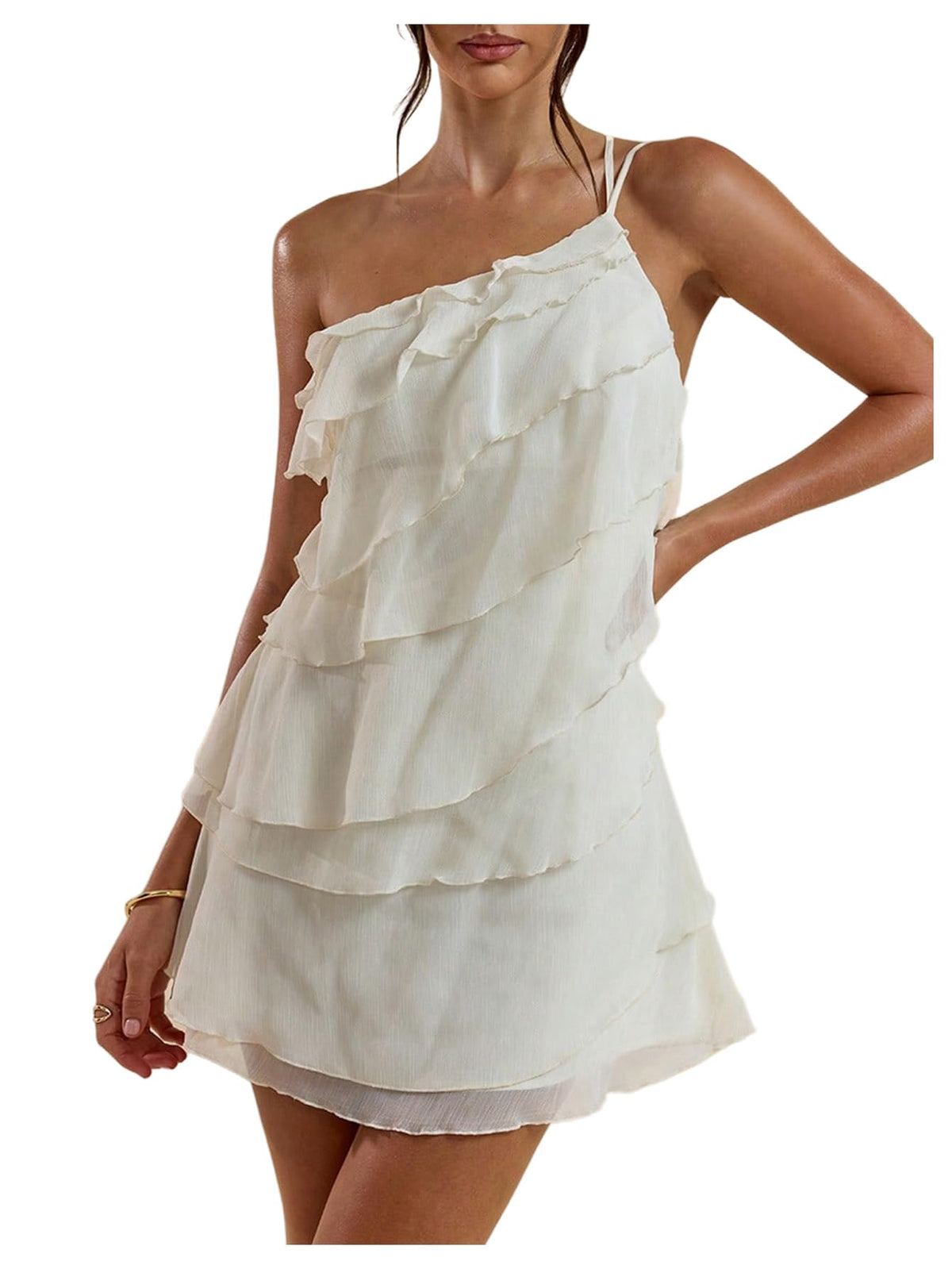 SOLY HUX Women's One Shoulder Ruffle Mini Dress | Ruffle,Mesh,Layered,Backless,Party Dresses,Cocktail