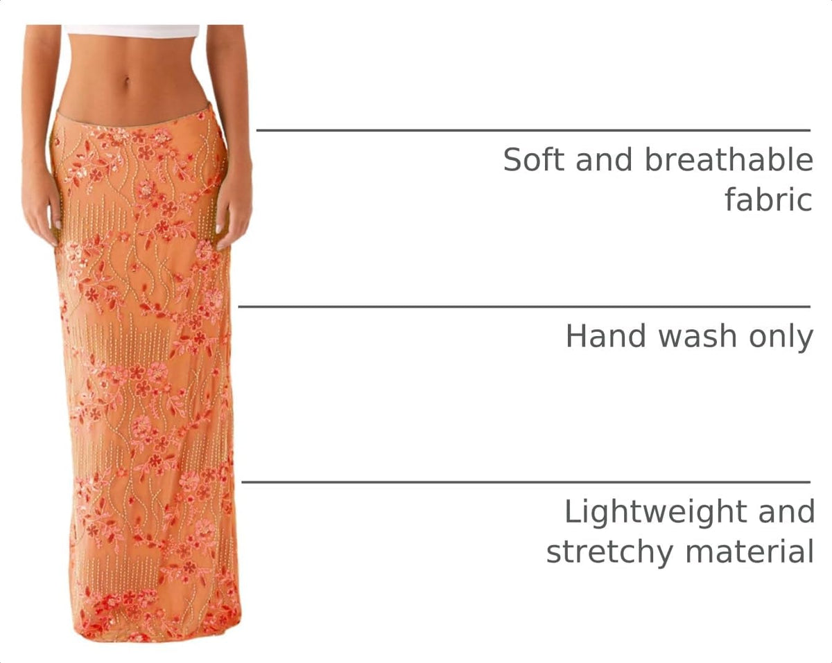 Women Y2k Sequin Long Skirt Bead Floral Embroidery Maxi Skirt Low Waist Rhinestone Glitter Bodycon Club Skirt