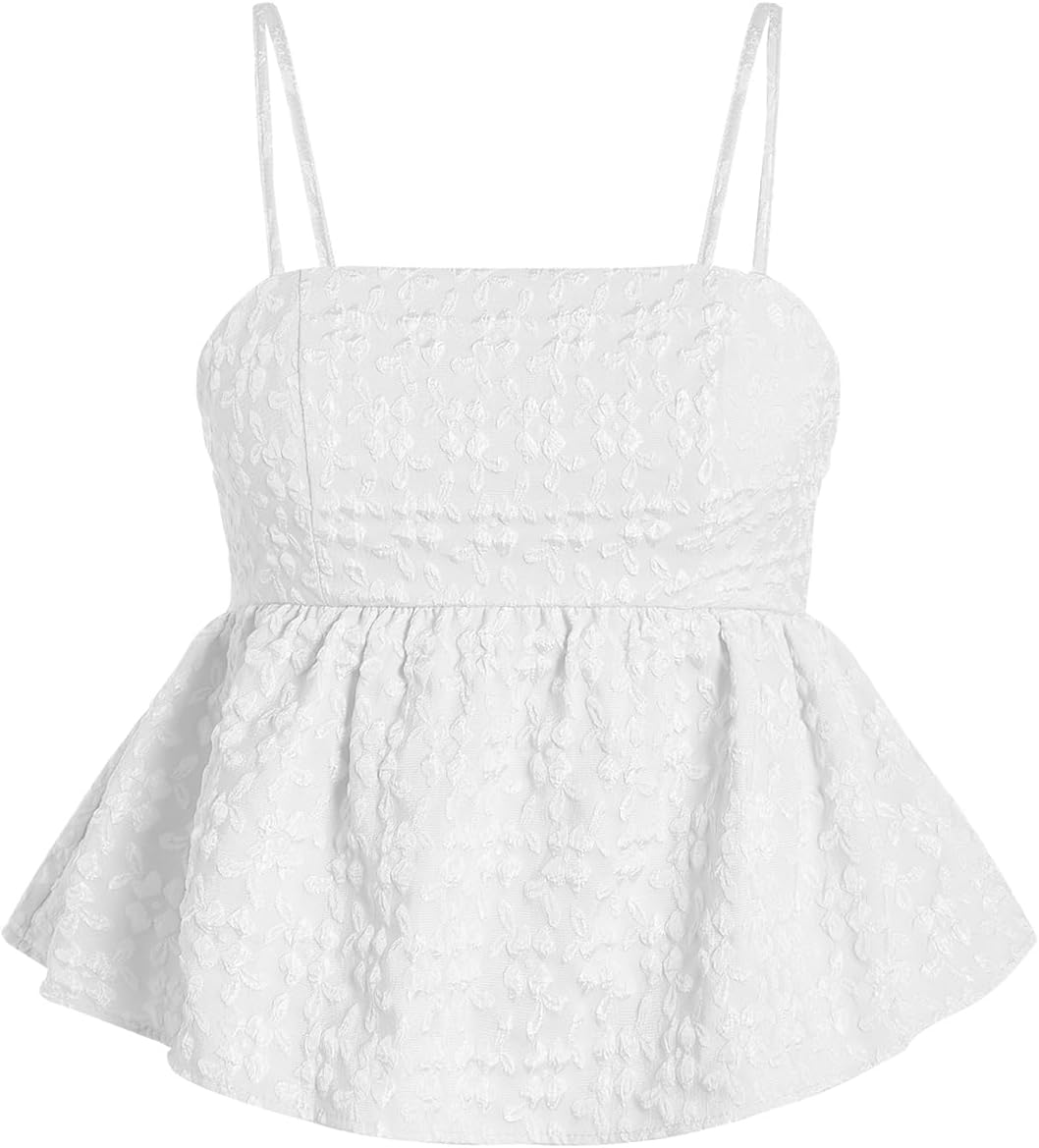 SOLY HUX Summer Babydoll Top for Women Y2k Peplum Cami Crop Tank Tops | Cute, Going Out Outfits, Flowy, Ruffle, Spaghetti Strap