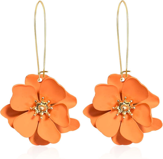 Bohemian Daisy Flower Matte Floral Long Petal Drop Dangle Earrings Layered Tiered for Women Chic Boho Wedding Jewelry