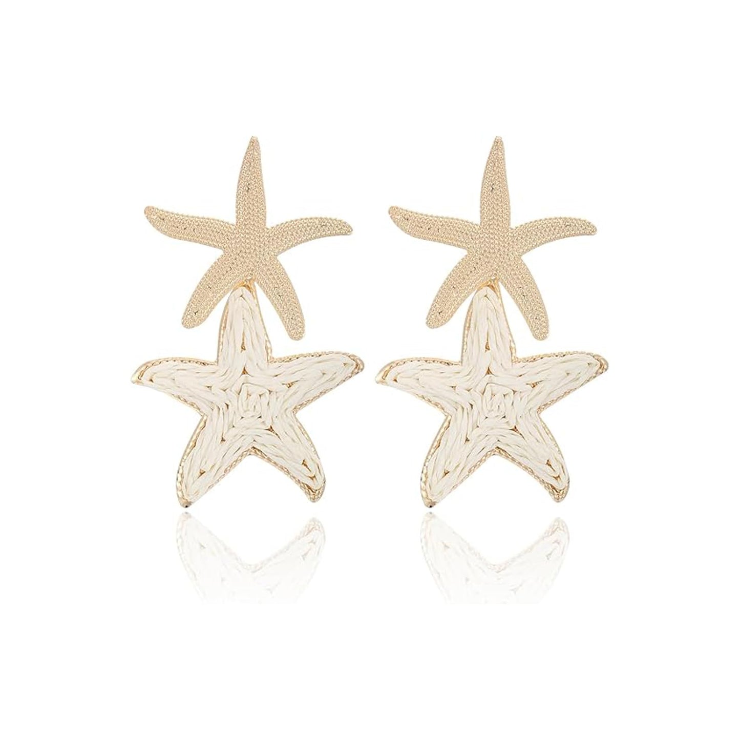 Raffia Starfish Earrings for Women Gold White Starfish Dangle Earrings Raffia Straw Statement Drop Earring Boho Summer Tropical Vacation Earring Beach Jewelry