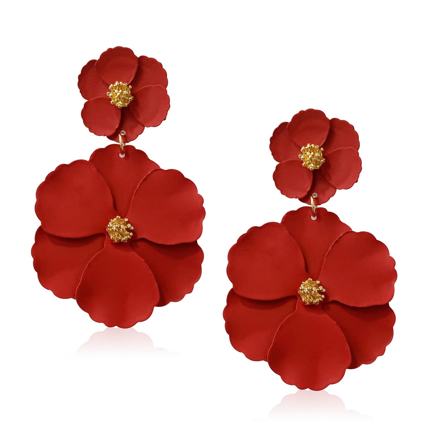 Boho Flower Stud Earrings with White Pearl - Daisy Dangle Drop Earrings with Gold Flower Bud