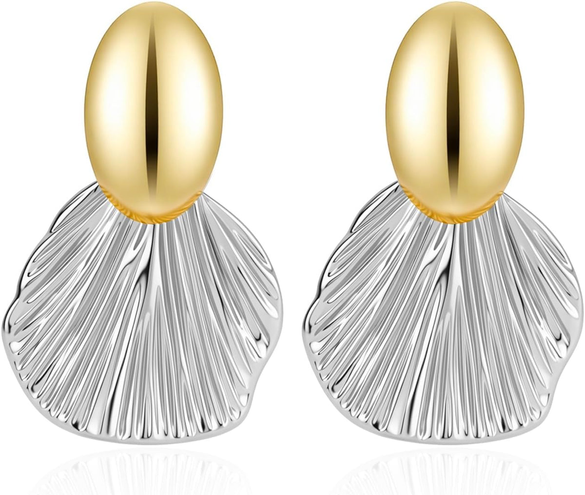 Chunky Gold Earrings for Women 14K Gold Plated Statement Shell Dangle Earrings