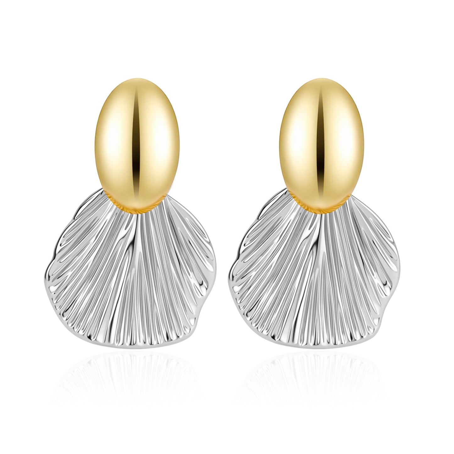 Chunky Gold Earrings for Women 14K Gold Plated Statement Shell Dangle Earrings