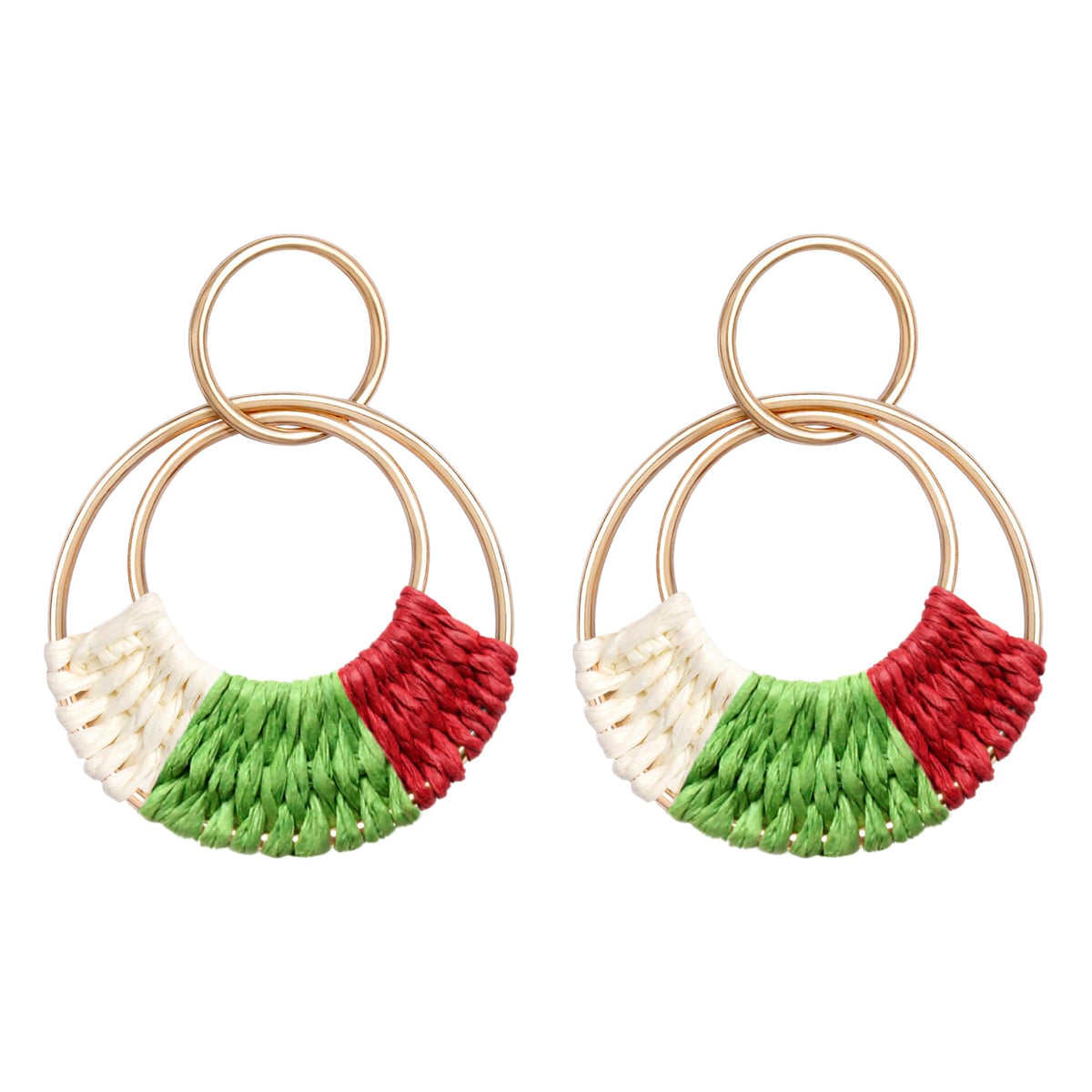 Raffia Hoop Earrings for Women Fun Boho Summer Beach Earrings Lightweight Handmade Straw Wicker Rattan Dangle Earrings Statement Geometric Round Drop Earrings
