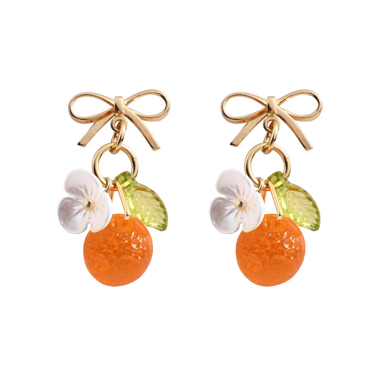 Orange Lemon Strawberry Imported Czech Glass Beads Earrings Handmade Bowtie Fruits Dangling Stud Earrings For Women
