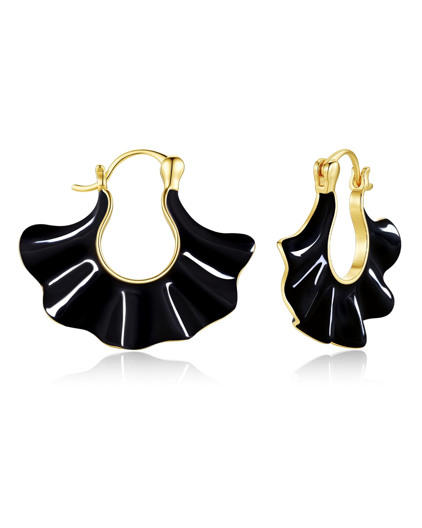 SNGIA 18K gold plated White Cream Enamel Flower Stud Statement Earrings for Women by SNGIA, Dainty Bold Retro Handmade Trendy Natural Sea Summer Boho Seashell Beach Fan Shape Summer Vacation Huggie Bohemian Jewelry Gifts Accessories