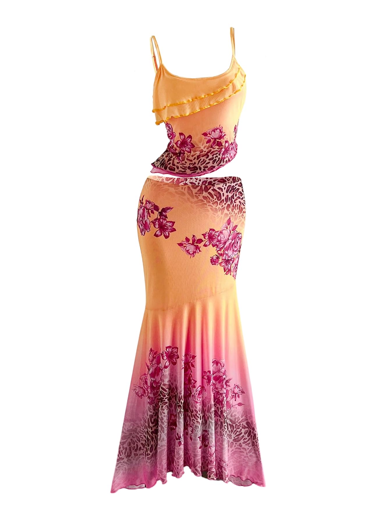 Verdusa Women's Skirt Sets 2 Piece Outfits Cami Top and Maxi Skirt Beach Vacation Spring Break