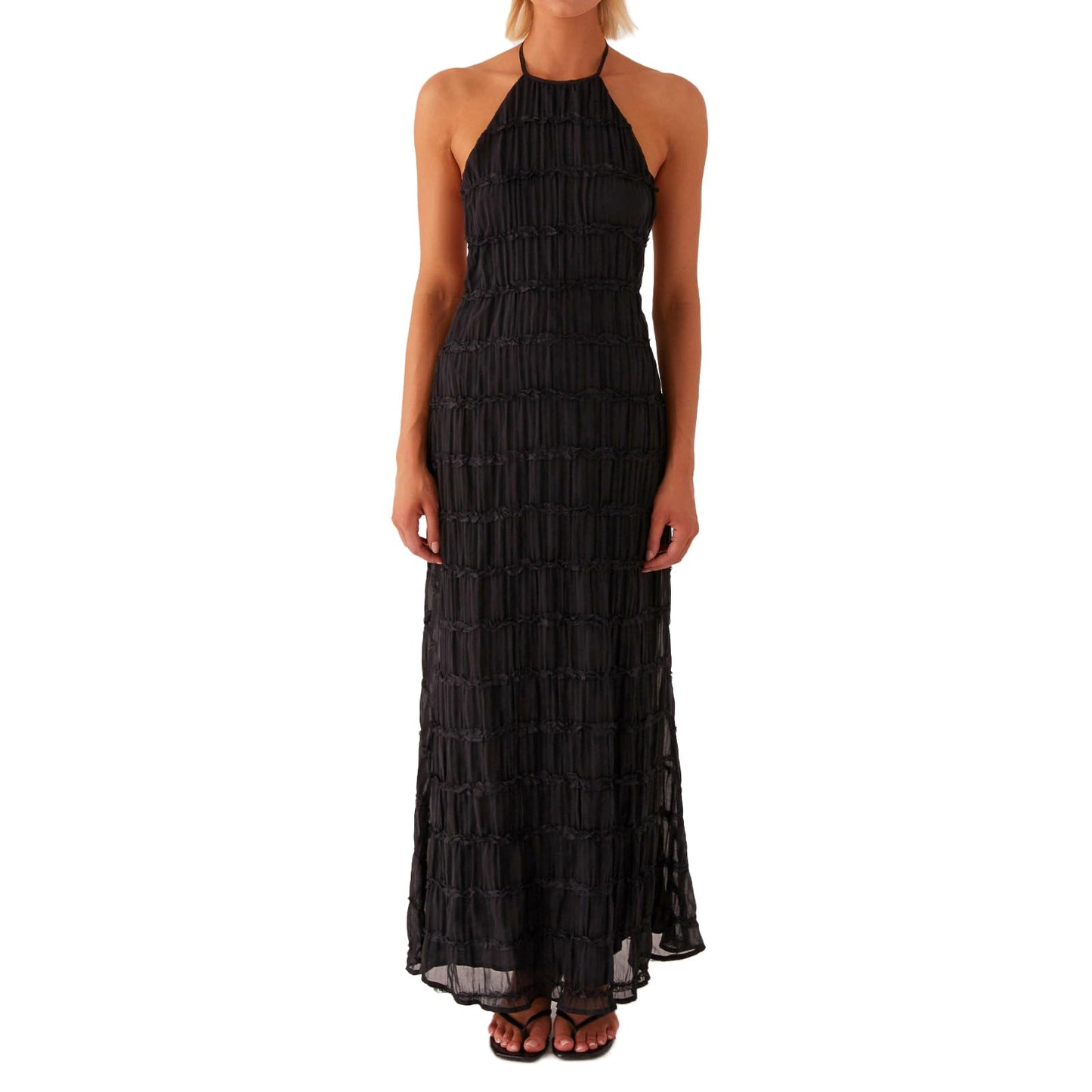 ABYOVRT Women Backless Dress Sleeveless Textured Halter Open Back Maxi Dresses Vacation Wedding Guest