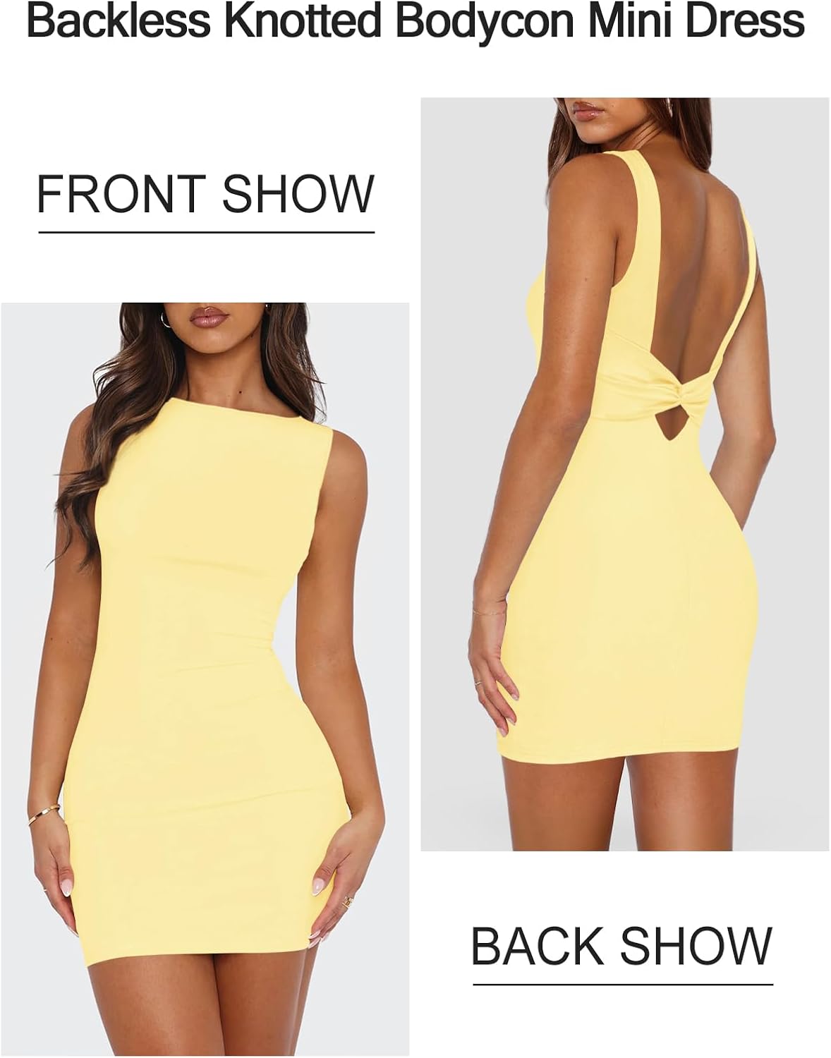 MIYIEONZ Women Backless Mini Dress Formal Short Wedding Guest Dresses | Boat Neck,Sleeveless,Open Back,Knotted,Fitted,Tight,Bodycon Mini Dresses,Sexy Casual,Spring Summer,Cocktail,Going Out Outfits